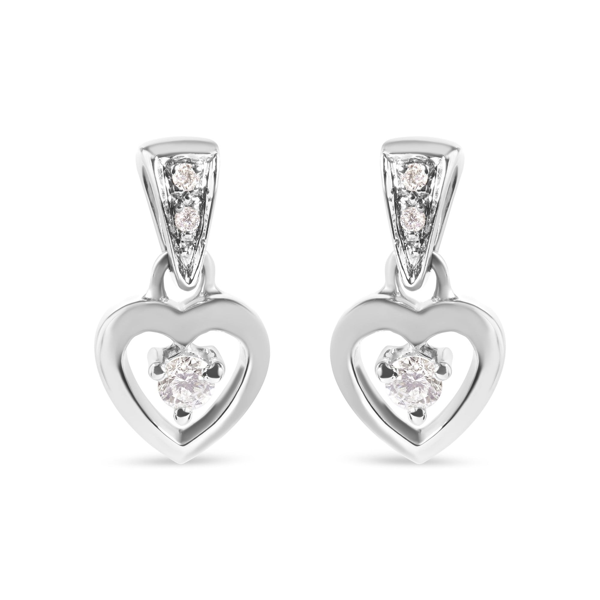 14K White Gold 1/6 Cttw Diamond Dangle Heart Stud Earrings (H-I, SI2-I1) - LinkagejewelrydesignLinkagejewelrydesign