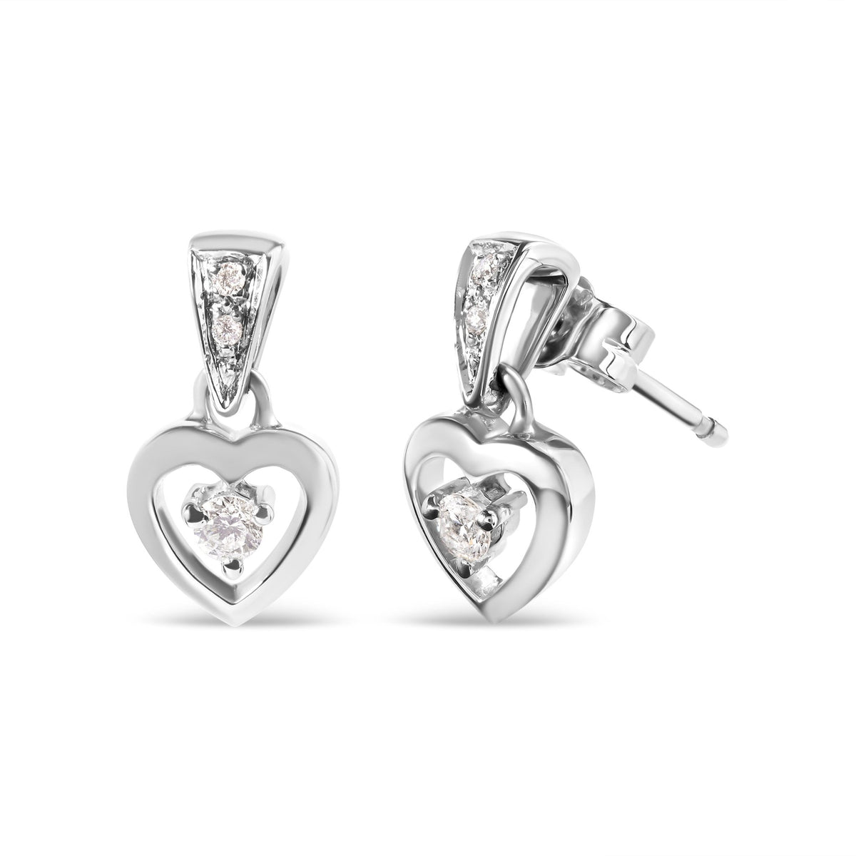 14K White Gold 1/6 Cttw Diamond Dangle Heart Stud Earrings (H-I, SI2-I1) - LinkagejewelrydesignLinkagejewelrydesign