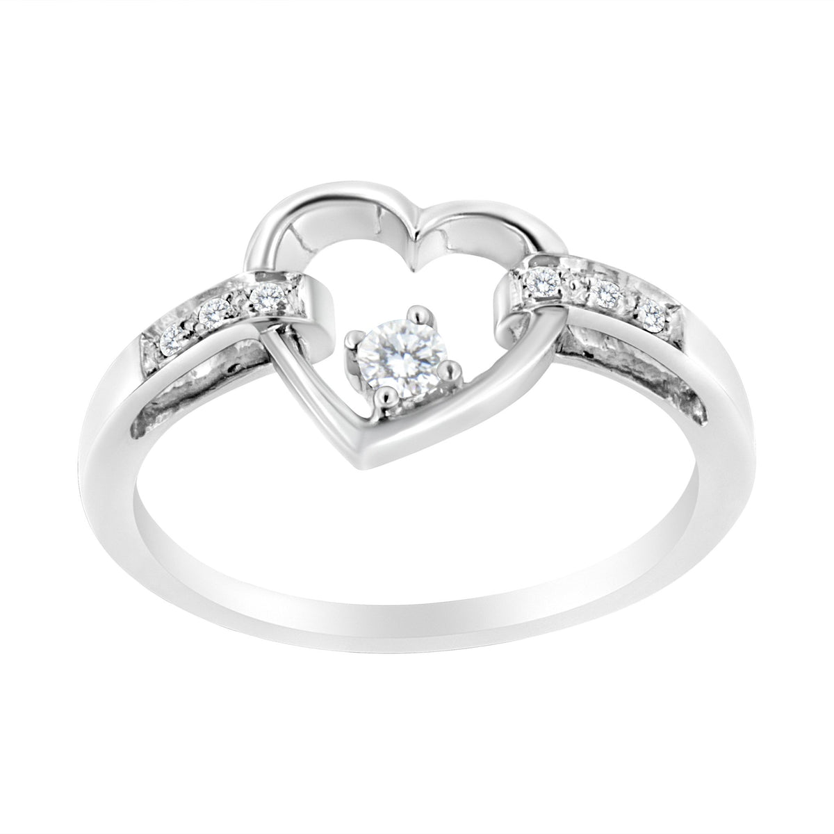14K White Gold 1/8 Cttw Channel Set Round-Cut Diamond Heart Ring (H-I Color, SI2-I1 Clarity) - LinkagejewelrydesignLinkagejewelrydesign