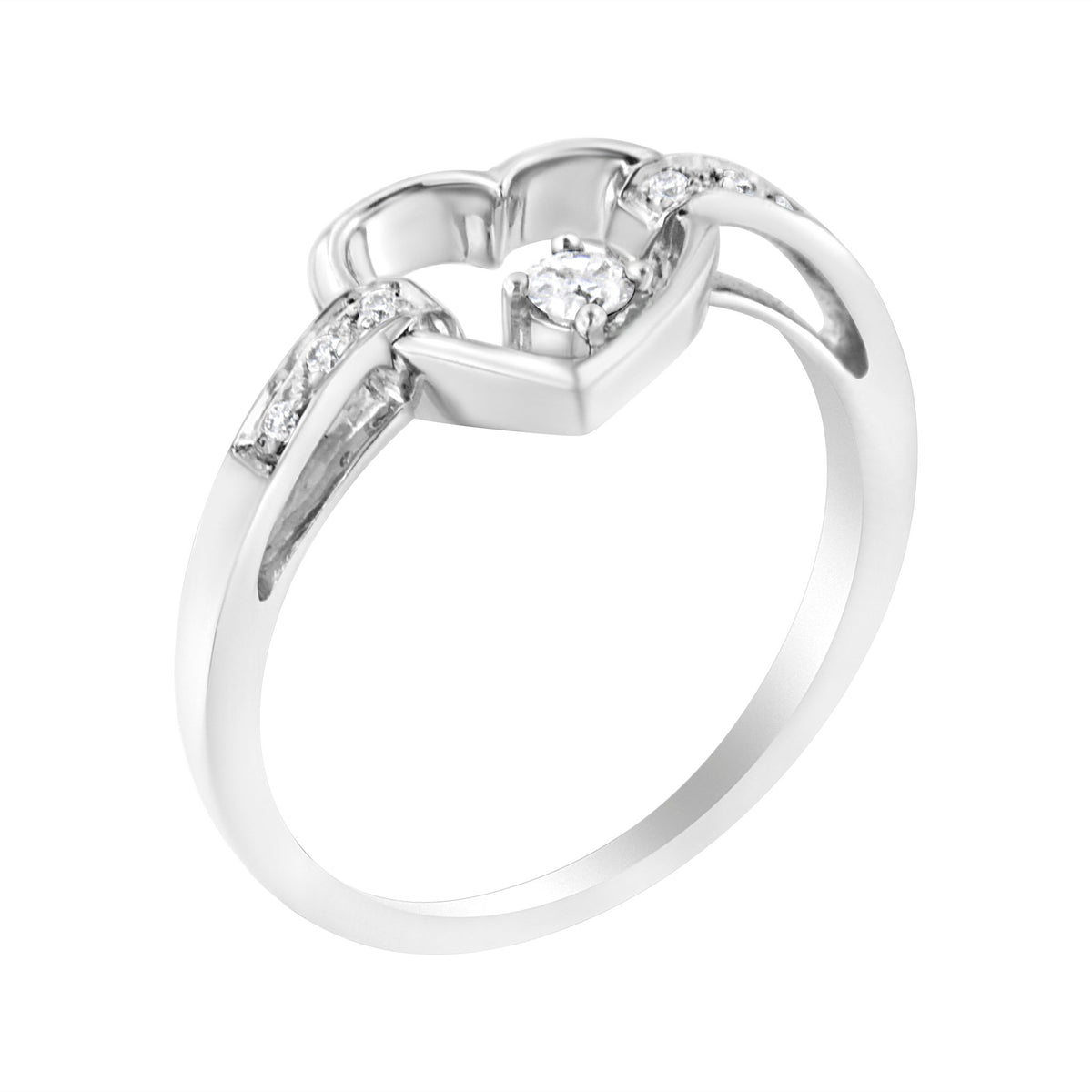14K White Gold 1/8 Cttw Channel Set Round-Cut Diamond Heart Ring (H-I Color, SI2-I1 Clarity) - LinkagejewelrydesignLinkagejewelrydesign