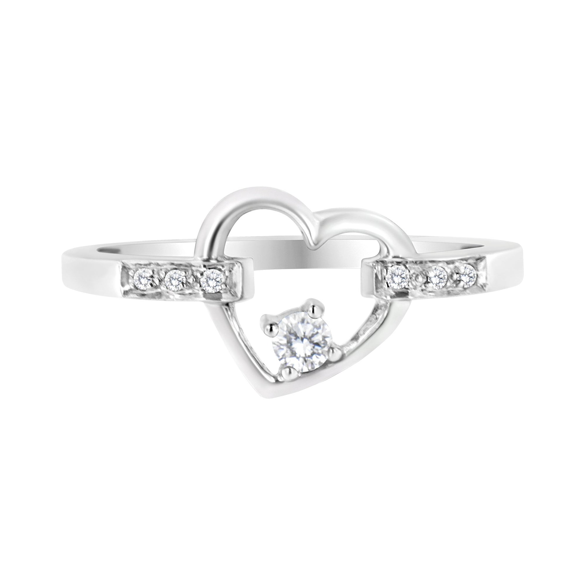14K White Gold 1/8 Cttw Channel Set Round-Cut Diamond Heart Ring (H-I Color, SI2-I1 Clarity) - LinkagejewelrydesignLinkagejewelrydesign