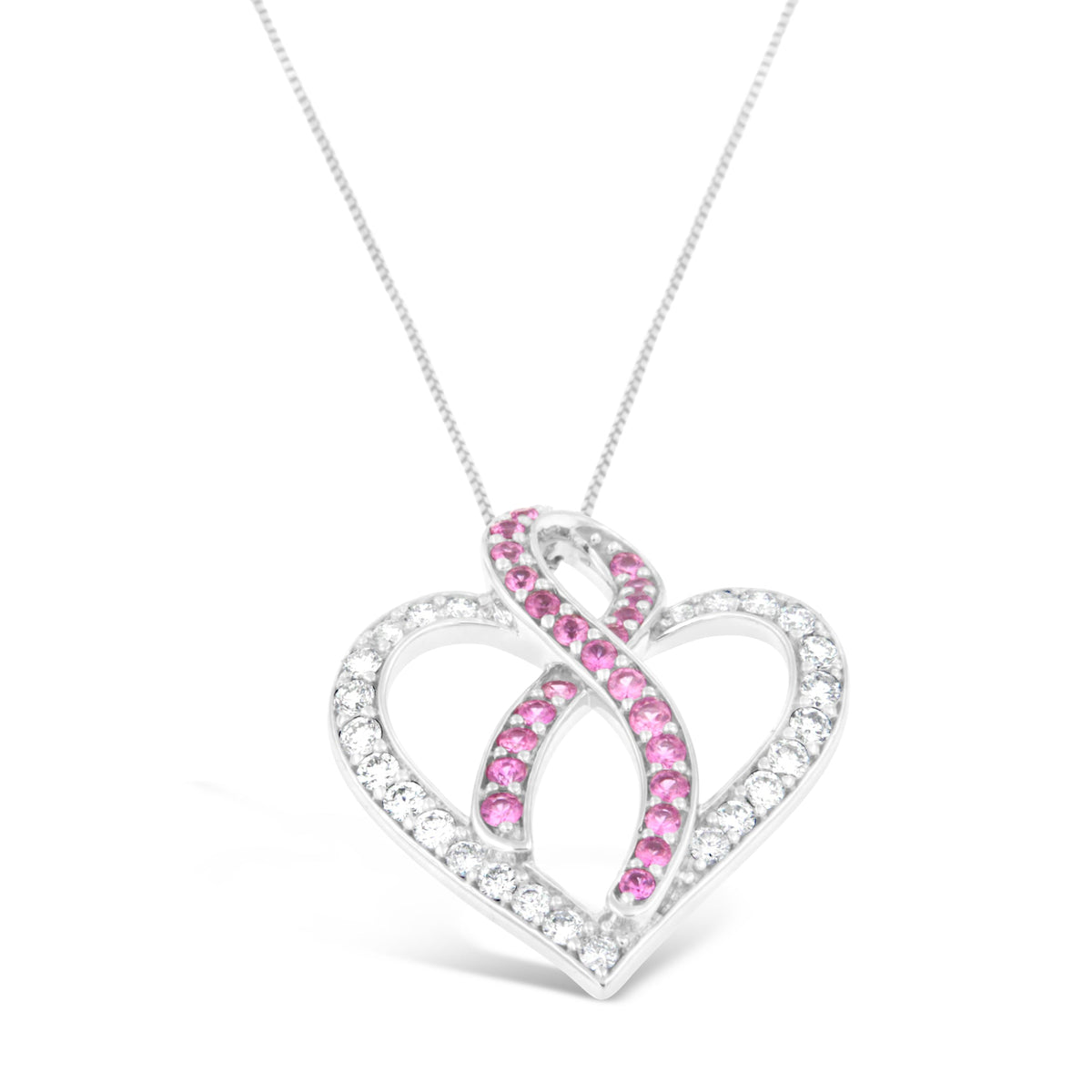 14K White Gold 1ct. TGW Diamond And Pink Sapphire Gemstone Pendant Necklace (G-H, SI2-I1) - LinkagejewelrydesignLinkagejewelrydesign