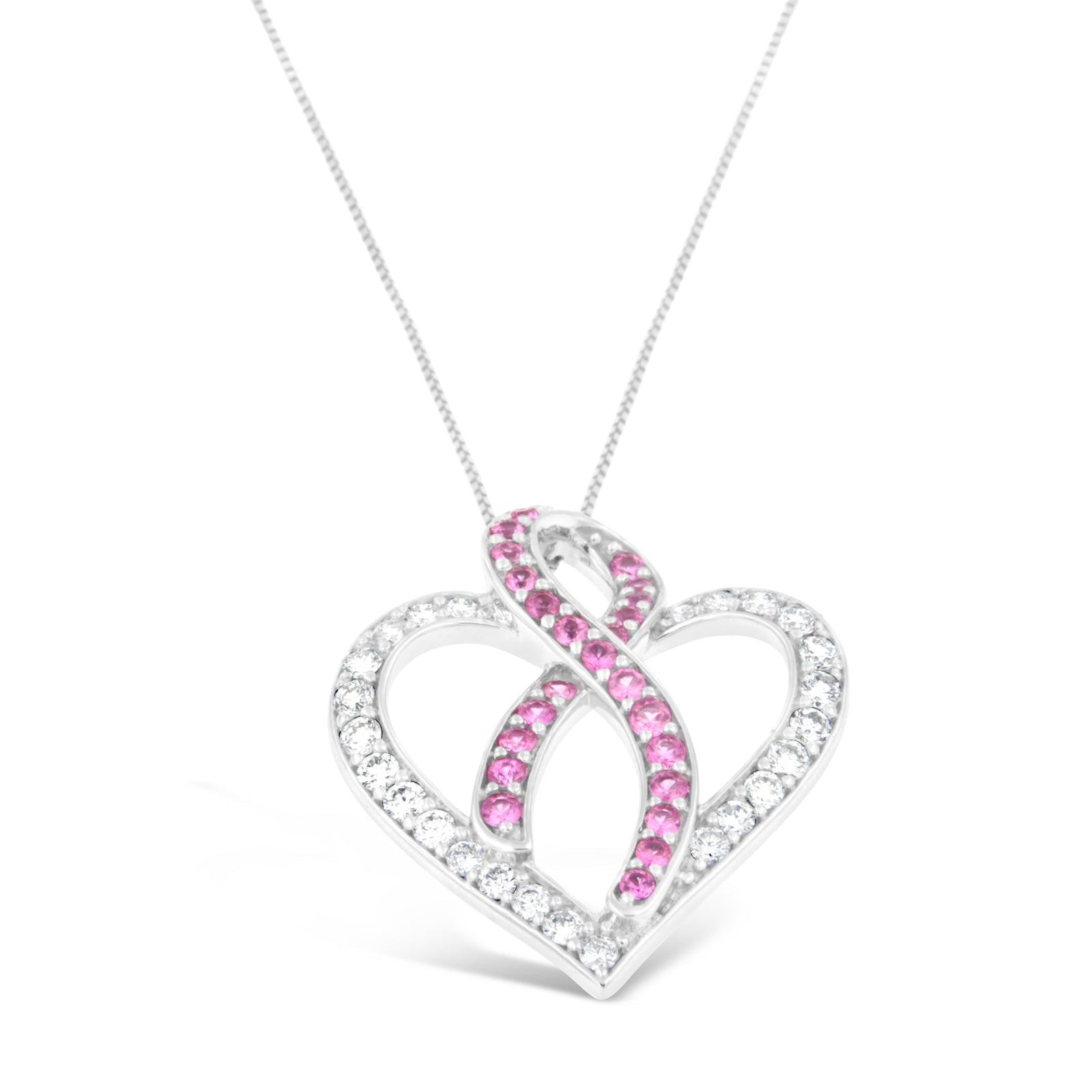 14K White Gold 1ct. TGW Diamond And Pink Sapphire Gemstone Pendant Necklace (G-H, SI2-I1) - LinkagejewelrydesignLinkagejewelrydesign