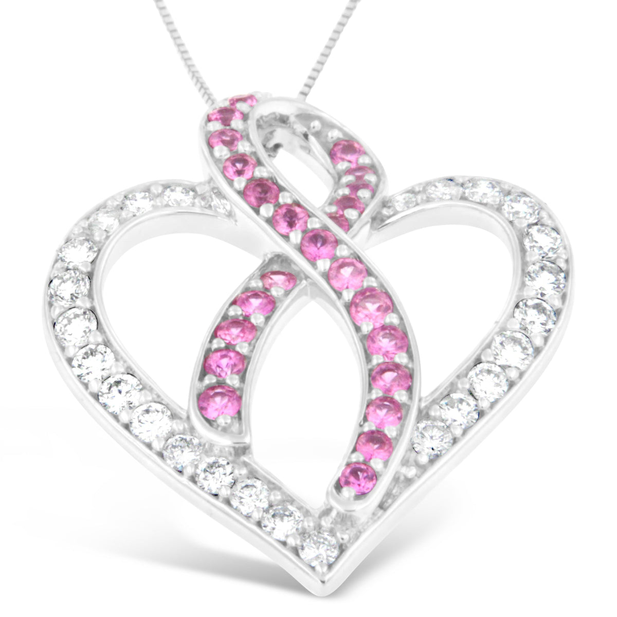 14K White Gold 1ct. TGW Diamond And Pink Sapphire Gemstone Pendant Necklace (G-H, SI2-I1) - LinkagejewelrydesignLinkagejewelrydesign