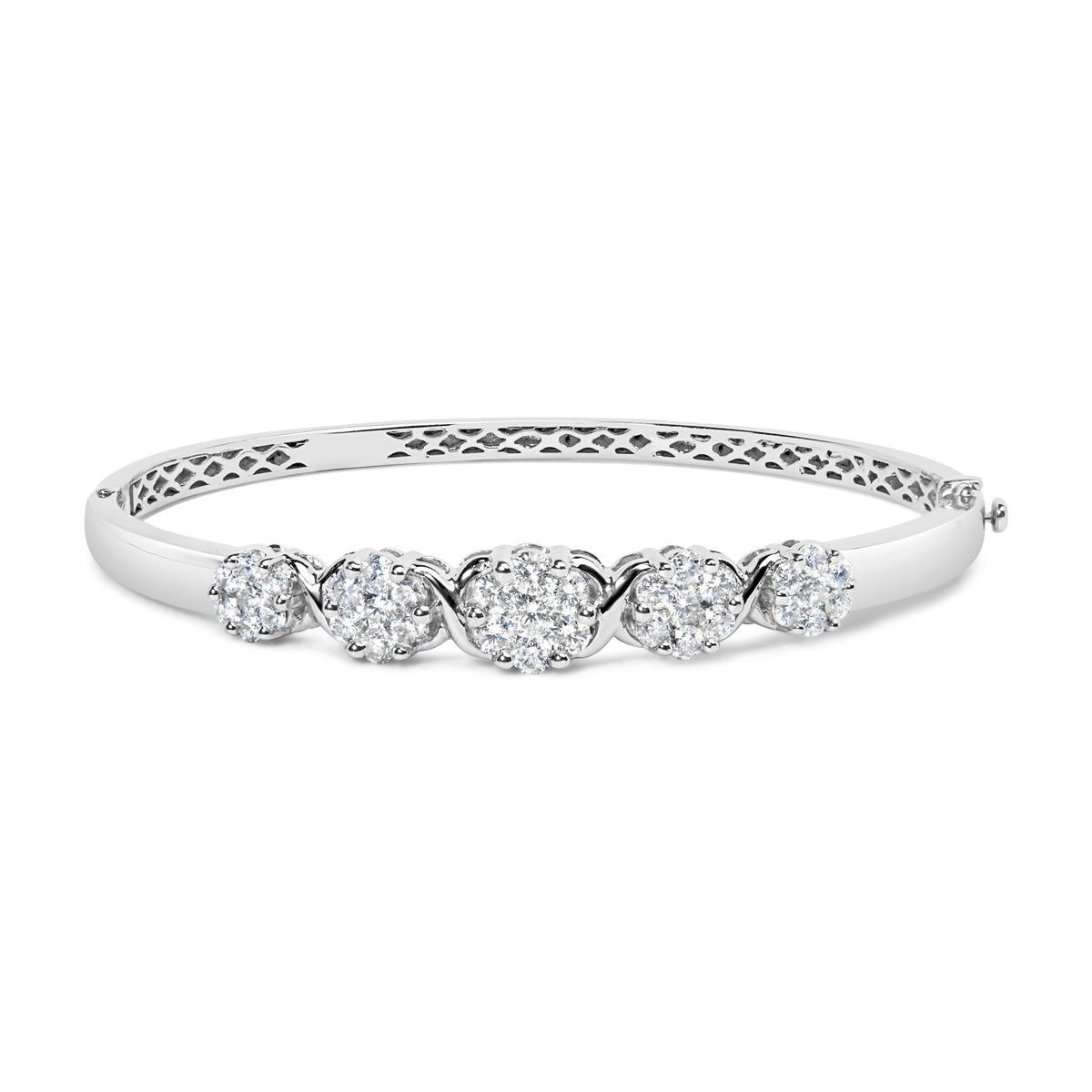 14K White Gold 2 1/2 Cttw Diamond Graduating Floral Cluster Bangle Bracelet (H - I Color, SI1 - SI2 Clarity) - Fits Wrists up to 7.25" - LinkagejewelrydesignLinkagejewelrydesign