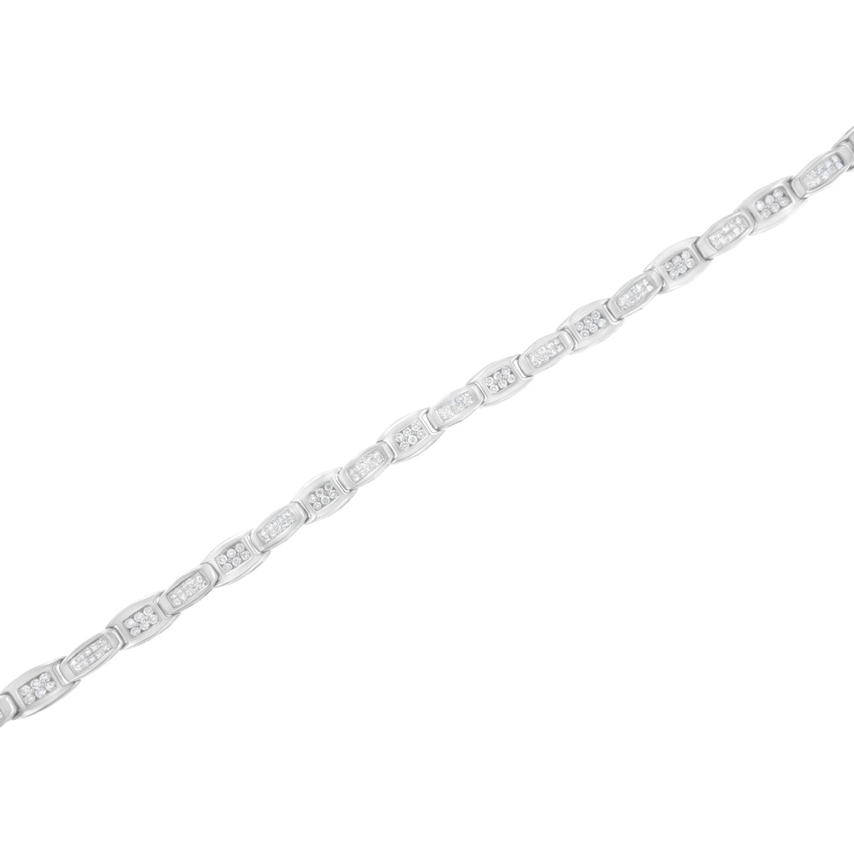 14K White Gold 2-1/2 Cttw Round-Brilliant &amp; Baguette Cut Diamond 7&quot; Alternating Flared Links Tennis Bracelet (H-I Color, SI1-SI2 Clarity) - LinkagejewelrydesignLinkagejewelrydesign