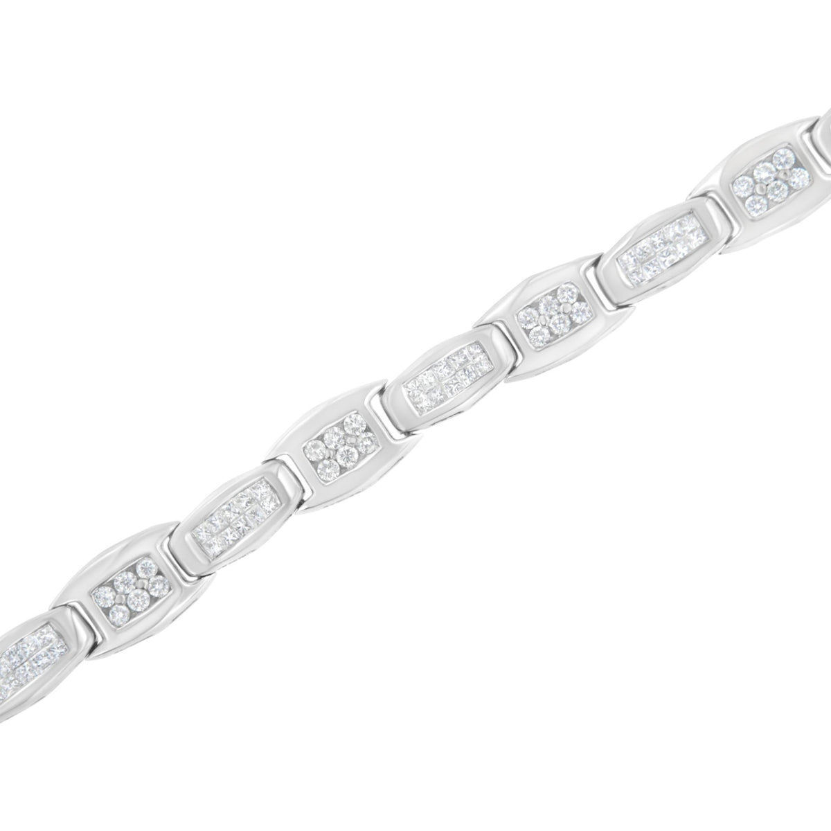 14K White Gold 2-1/2 Cttw Round-Brilliant &amp; Baguette Cut Diamond 7&quot; Alternating Flared Links Tennis Bracelet (H-I Color, SI1-SI2 Clarity) - LinkagejewelrydesignLinkagejewelrydesign