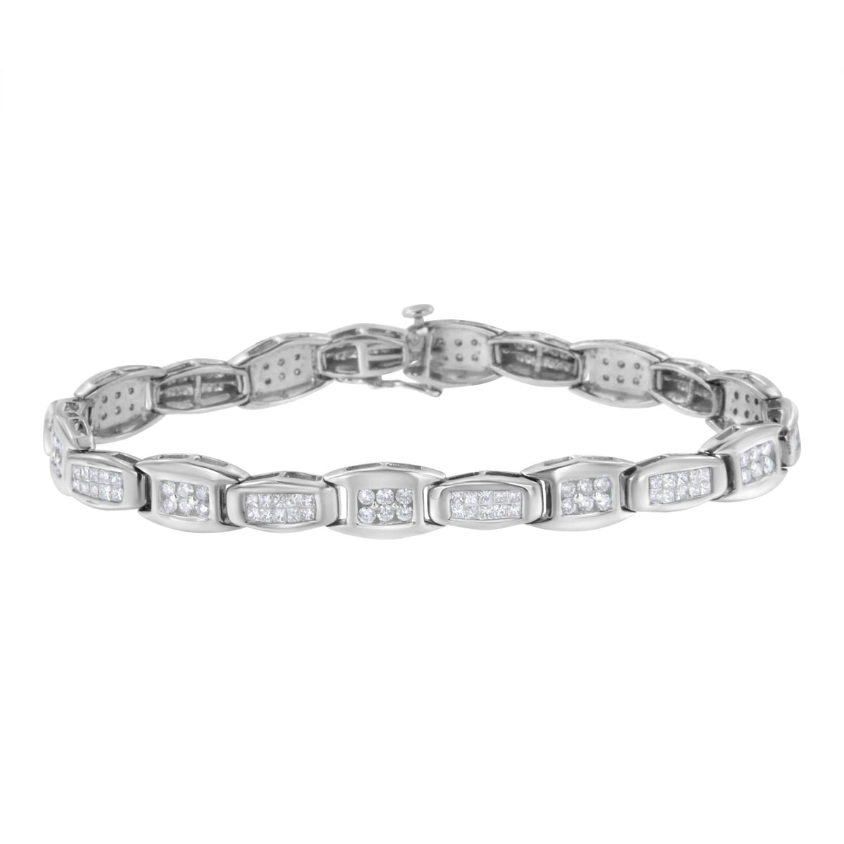 14K White Gold 2-1/2 Cttw Round-Brilliant &amp; Baguette Cut Diamond 7&quot; Alternating Flared Links Tennis Bracelet (H-I Color, SI1-SI2 Clarity) - LinkagejewelrydesignLinkagejewelrydesign