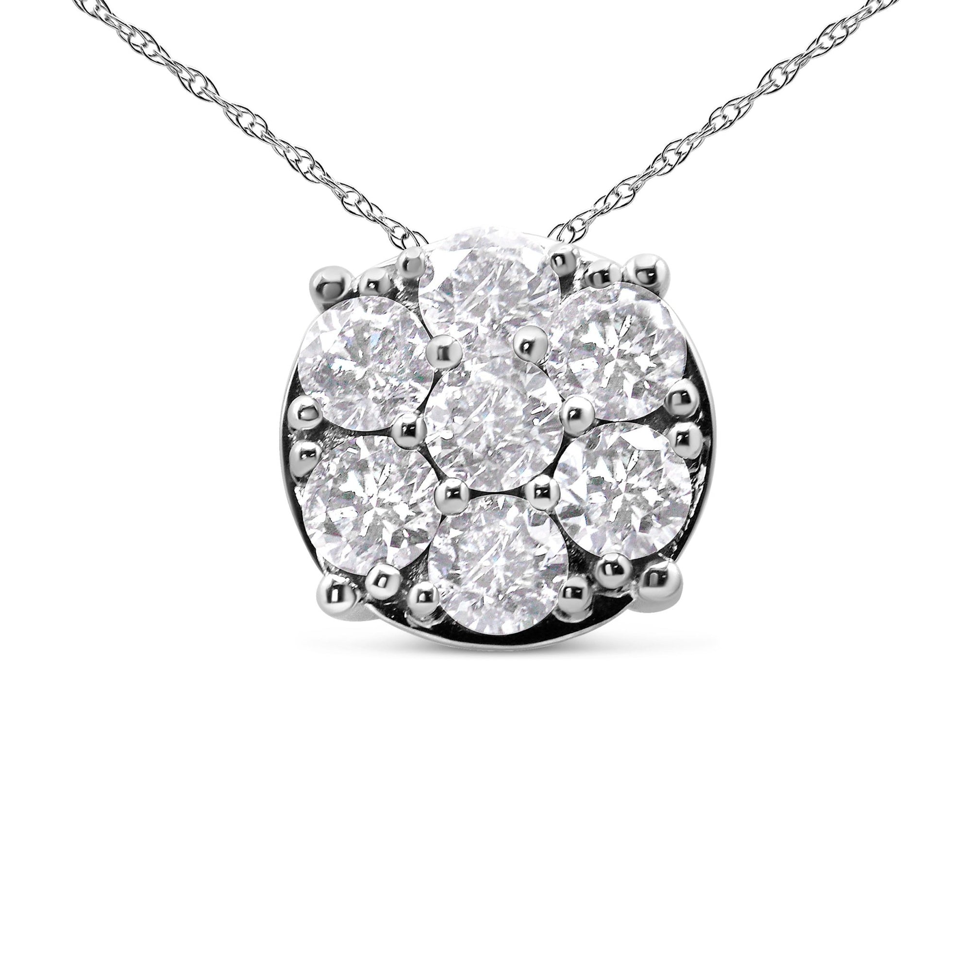 14K White Gold 2 1/3 Cttw Diamond 7 Stone Floral Cluster 18" Pendant Necklace (H-I Color, I1-I2 Clarity) - LinkagejewelrydesignLinkagejewelrydesign