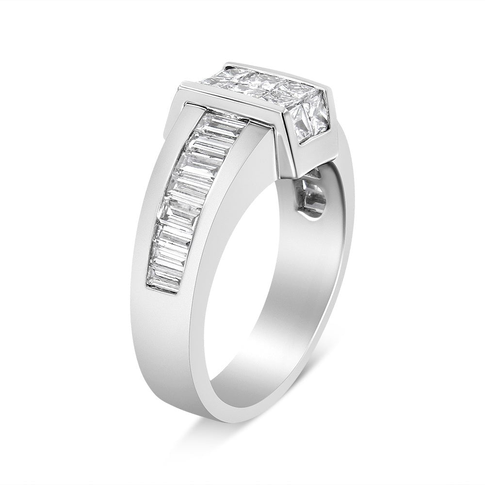 14K White Gold 2 3/4 Cttw Invisible-Set Princess and Channel-Set Baguette Diamond Step Up Cocktail Ring (G-H Color, SI1-SI2 Clarity) - Ring Size 9.25 - LinkagejewelrydesignLinkagejewelrydesign