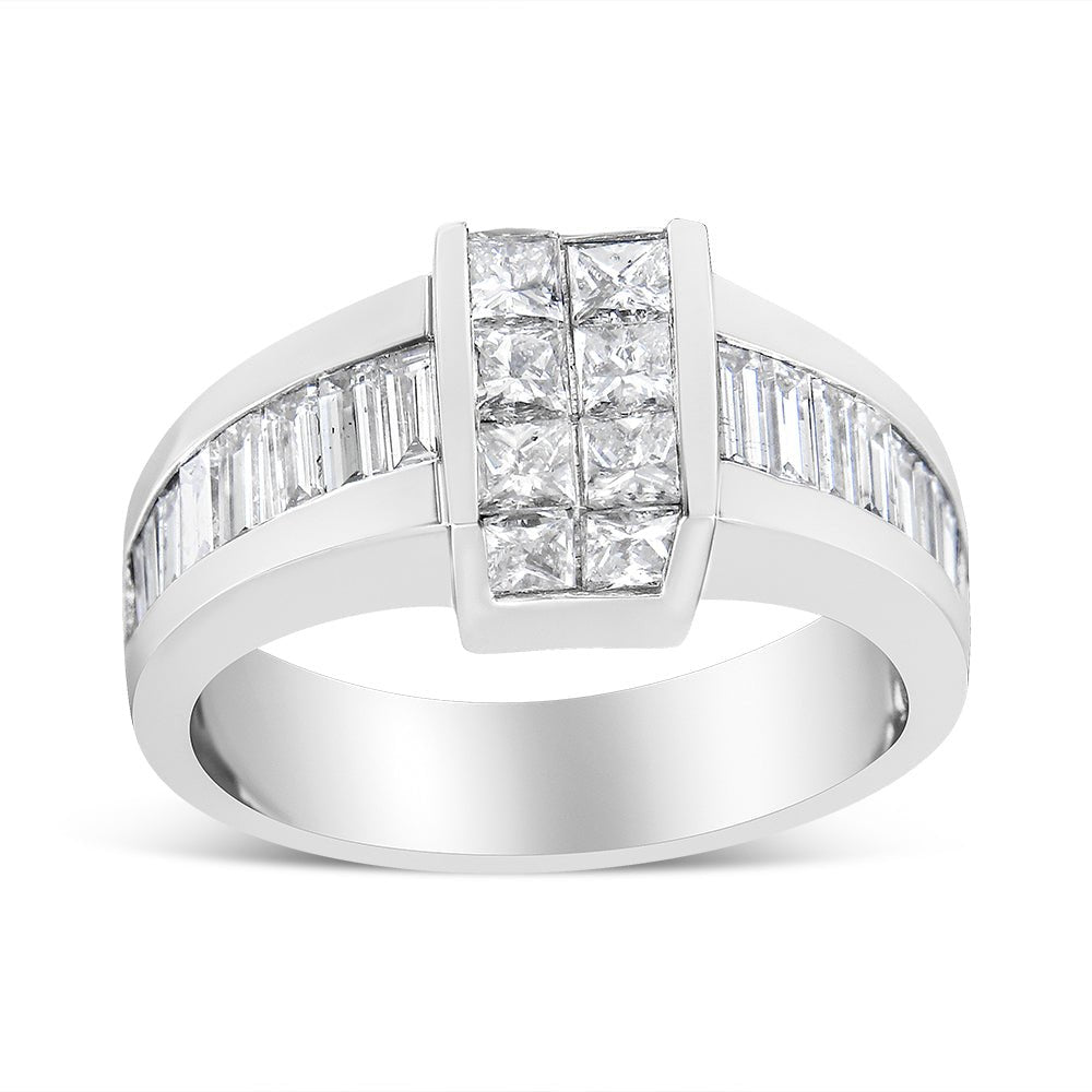 14K White Gold 2 3/4 Cttw Invisible-Set Princess and Channel-Set Baguette Diamond Step Up Cocktail Ring (G-H Color, SI1-SI2 Clarity) - Ring Size 9.25 - LinkagejewelrydesignLinkagejewelrydesign