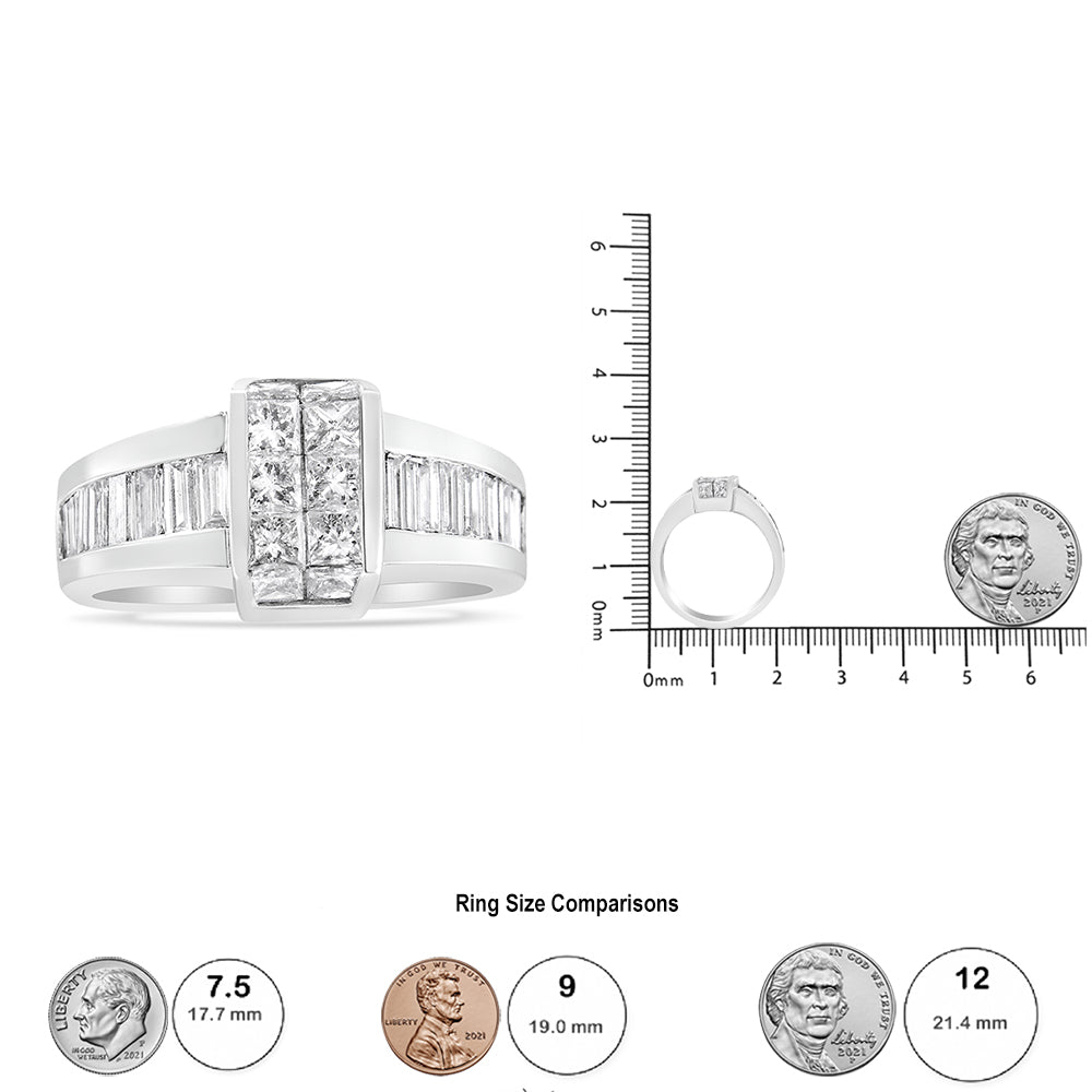 14K White Gold 2 3/4 Cttw Invisible-Set Princess and Channel-Set Baguette Diamond Step Up Cocktail Ring (G-H Color, SI1-SI2 Clarity) - Ring Size 9.25 - LinkagejewelrydesignLinkagejewelrydesign