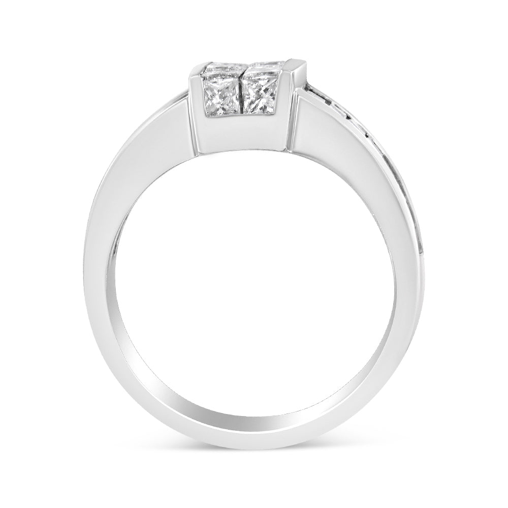 14K White Gold 2 3/4 Cttw Invisible-Set Princess and Channel-Set Baguette Diamond Step Up Cocktail Ring (G-H Color, SI1-SI2 Clarity) - Ring Size 9.25 - LinkagejewelrydesignLinkagejewelrydesign