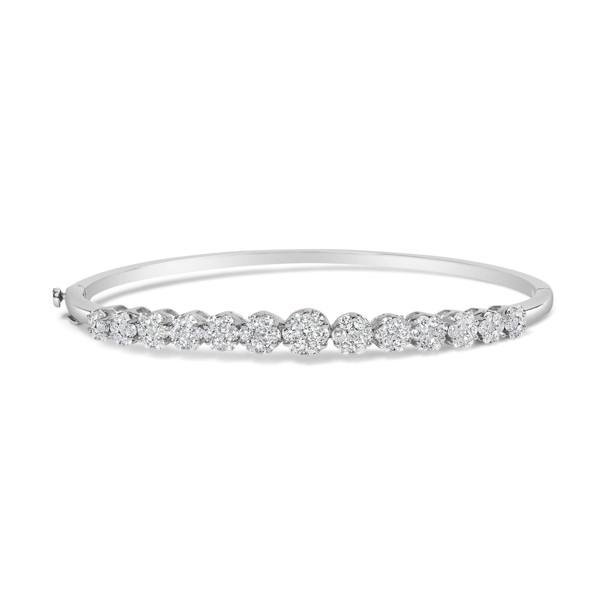 14K White Gold 2 5/8 Cttw Round Diamond 7 Stone Floral Cluster Link Bangle Bracelet (H-I Color, SI1-SI2 Clarity) - Fits Wrists up to 7.25" Inches - LinkagejewelrydesignLinkagejewelrydesign