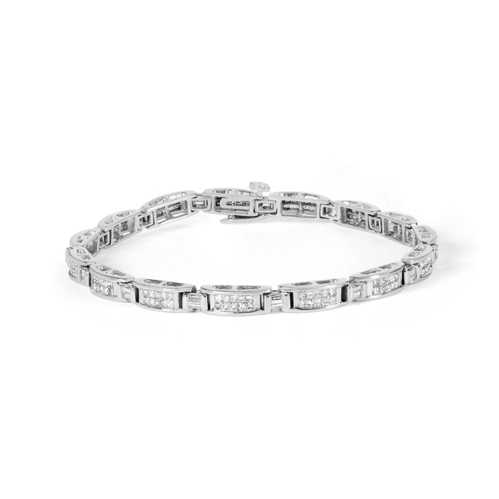 14K White Gold 2.0 Cttw Baguette and Princess-Cut Diamond Tennis Bracelet (H-I Color, SI1-SI2 Clarity) - 7" - LinkagejewelrydesignLinkagejewelrydesign