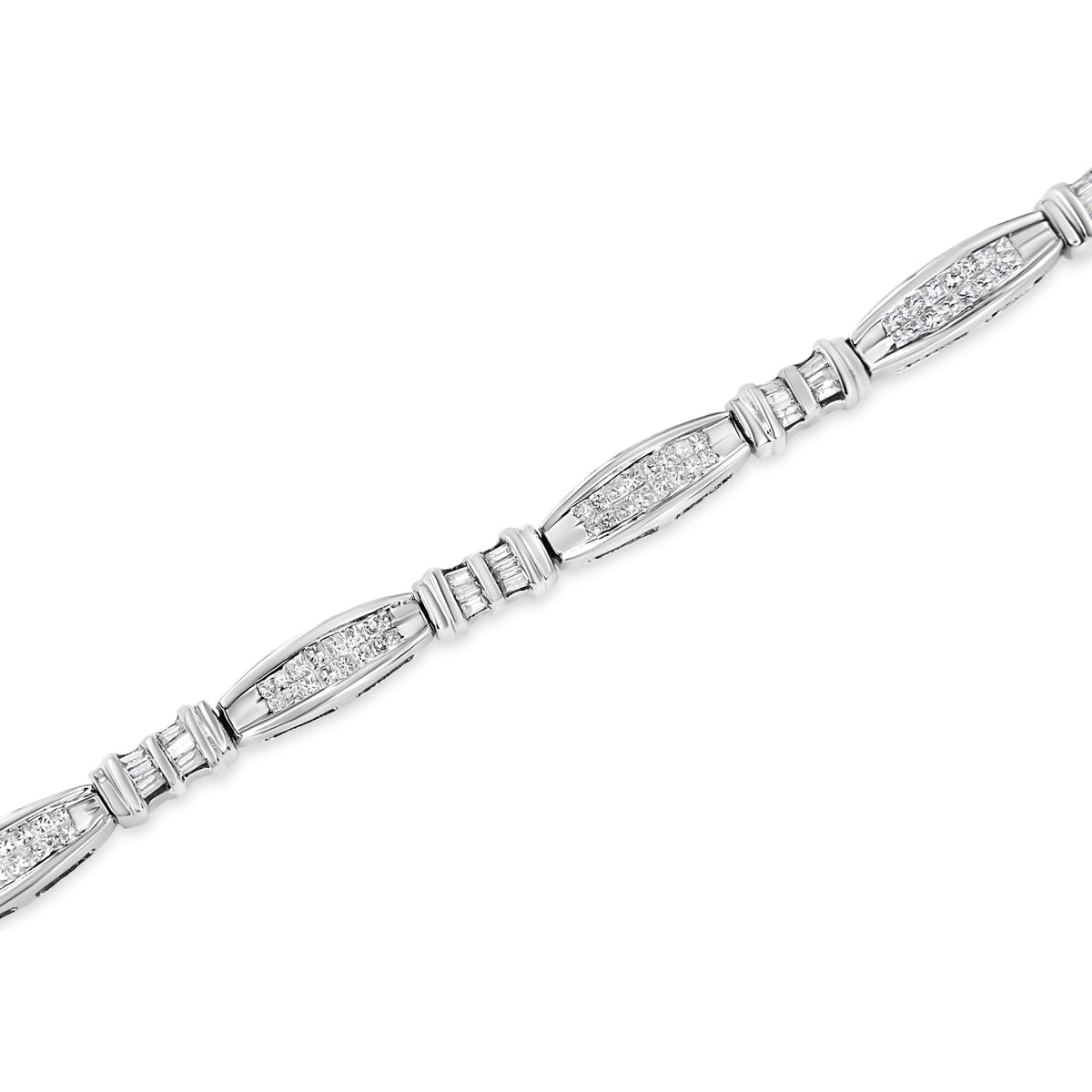 14K White Gold 2.0 Cttw Channel-Set Alternating Baguette and Princess-Cut Diamond Link Bracelet (H-I Color, SI2-I1 Clarity) - Size 7 - LinkagejewelrydesignLinkagejewelrydesign
