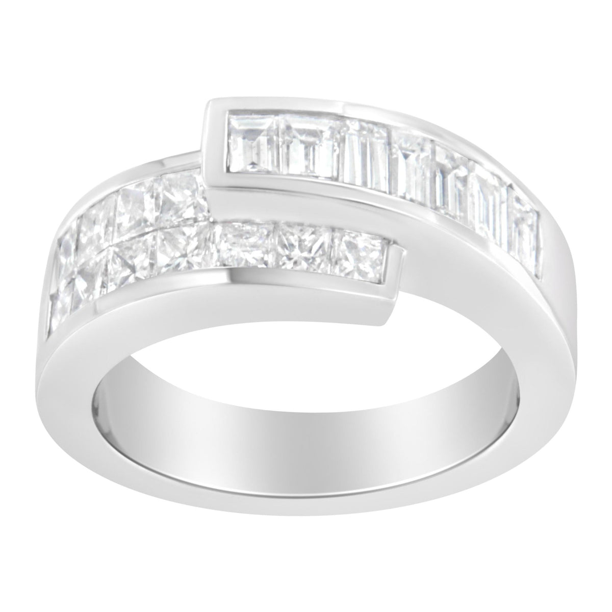 14K White Gold 2.0 Cttw Channel-Set Princess and Baguette-Cut Diamond Bypass Ring Band (G-H Color, SI1-SI2 Clarity) - Ring Size 6.5 - LinkagejewelrydesignLinkagejewelrydesign
