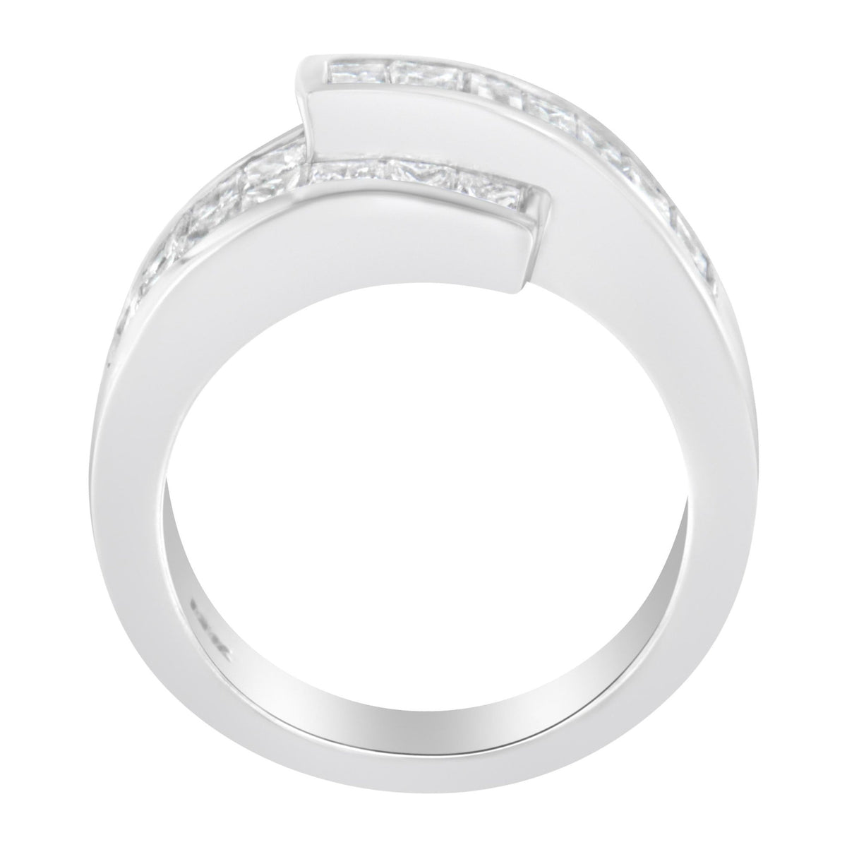 14K White Gold 2.0 Cttw Channel-Set Princess and Baguette-Cut Diamond Bypass Ring Band (G-H Color, SI1-SI2 Clarity) - Ring Size 6.5 - LinkagejewelrydesignLinkagejewelrydesign