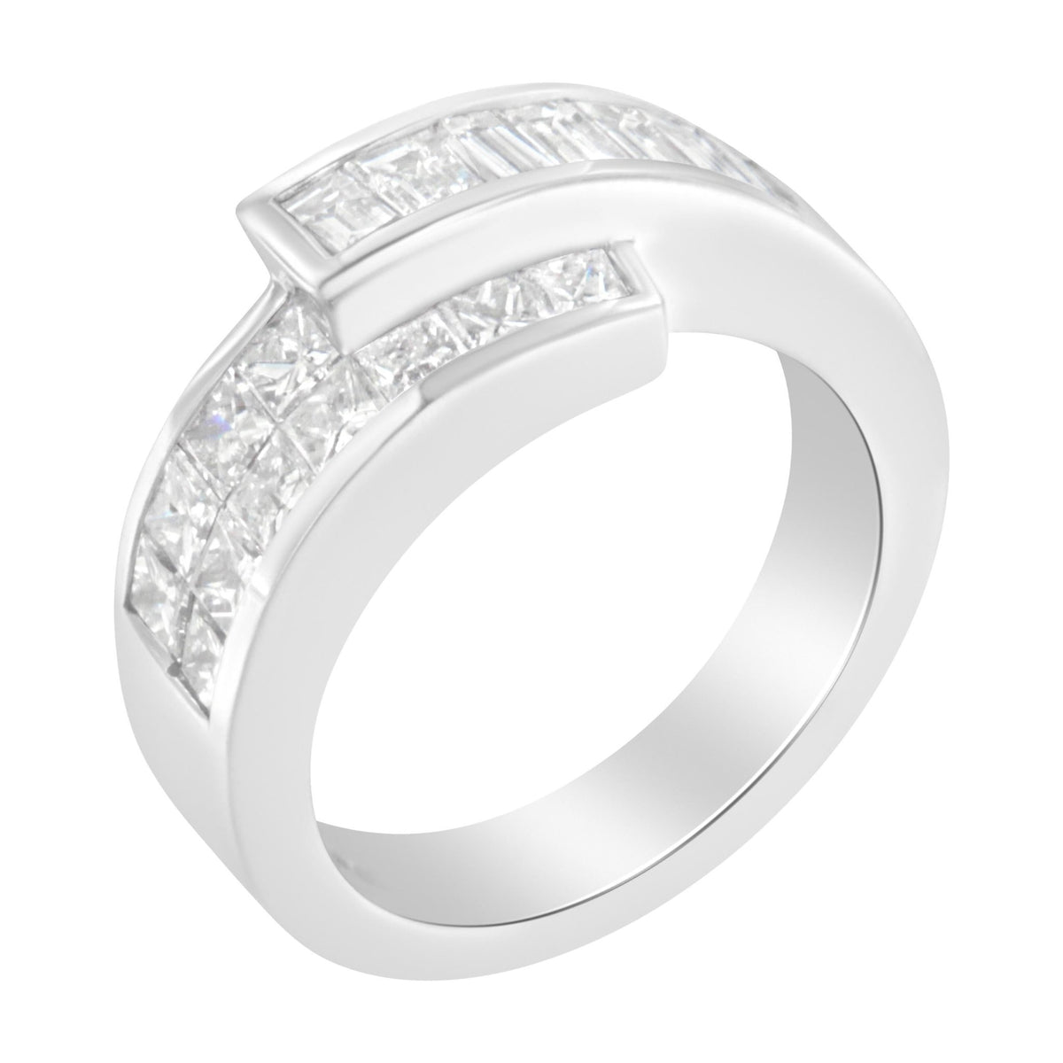 14K White Gold 2.0 Cttw Channel-Set Princess and Baguette-Cut Diamond Bypass Ring Band (G-H Color, SI1-SI2 Clarity) - Ring Size 6.5 - LinkagejewelrydesignLinkagejewelrydesign