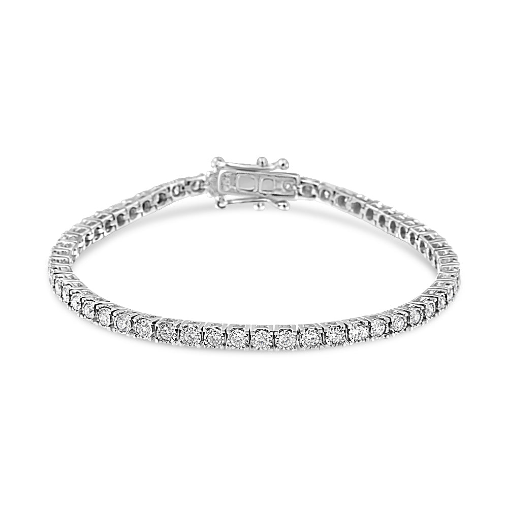 14K White Gold 2.0 Cttw Miracle Set Round-Cut Lab Grown Diamond Illusion 7" Tennis Bracelet (F-G Color, VS2-SI1 Clarity) - LinkagejewelrydesignLinkagejewelrydesign
