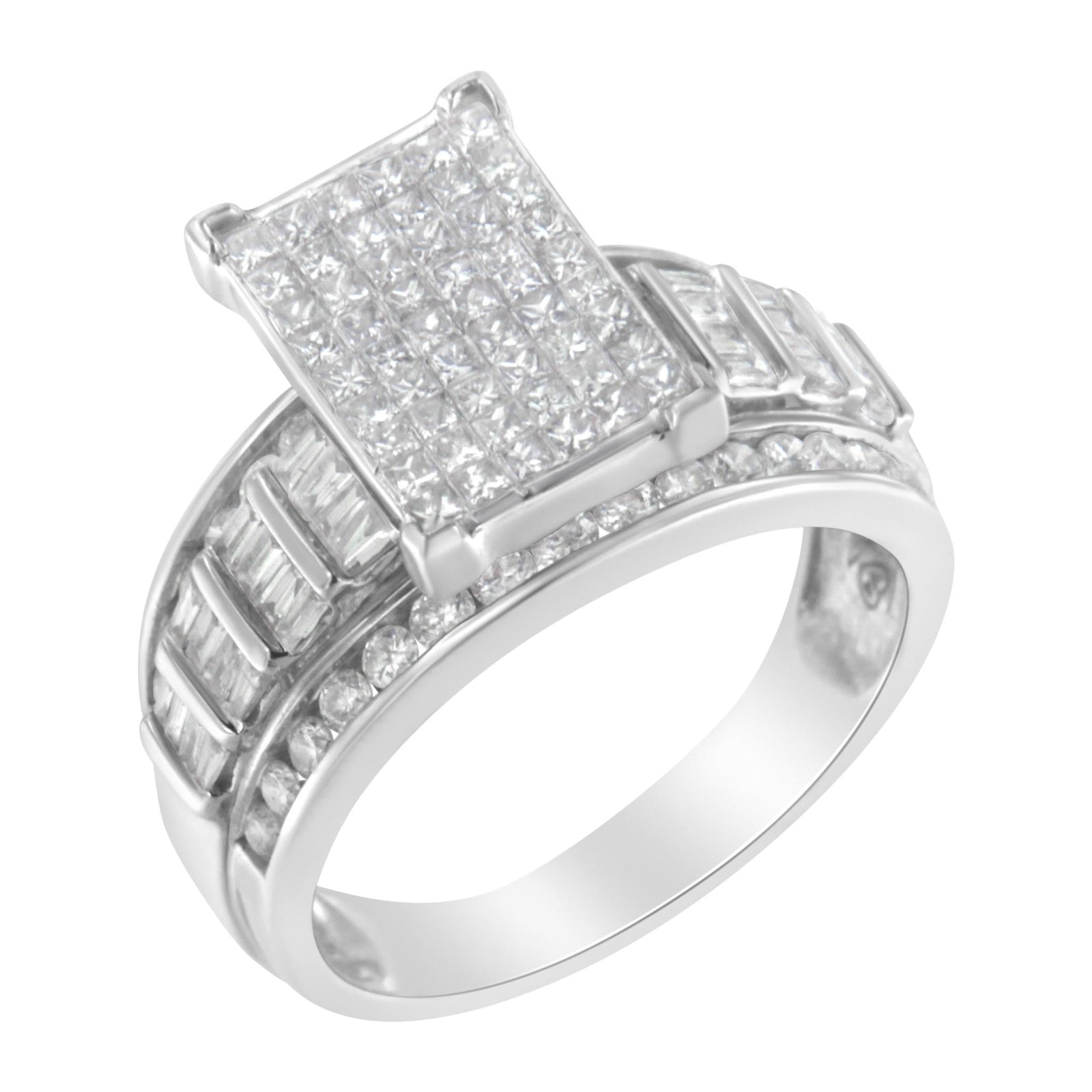 14K White Gold 2.0 Cttw Mixed-Cut Diamond Rectangle Invisible-Set Composite Cluster Ring with Bar- and Channel-Set Band (H-I Color, SI2-I1 Clarity) - Size 5 - LinkagejewelrydesignLinkagejewelrydesign