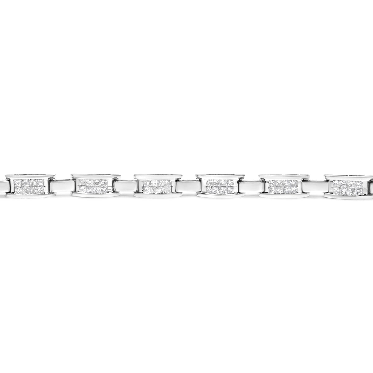 14K White Gold 2.0 Cttw Princess Cut Invisible Set Diamond Rectangular Link Bracelet (I-J Color, I1-I2 Clarity) - 7.25&quot; - LinkagejewelrydesignLinkagejewelrydesign