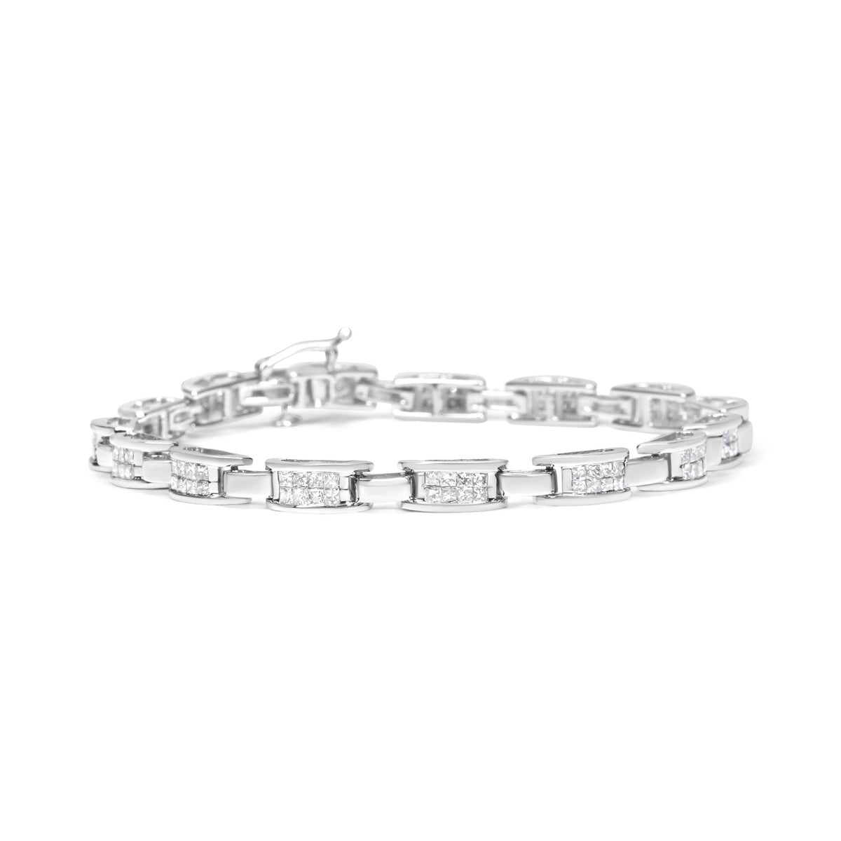 14K White Gold 2.0 Cttw Princess Cut Invisible Set Diamond Rectangular Link Bracelet (I-J Color, I1-I2 Clarity) - 7.25&quot; - LinkagejewelrydesignLinkagejewelrydesign