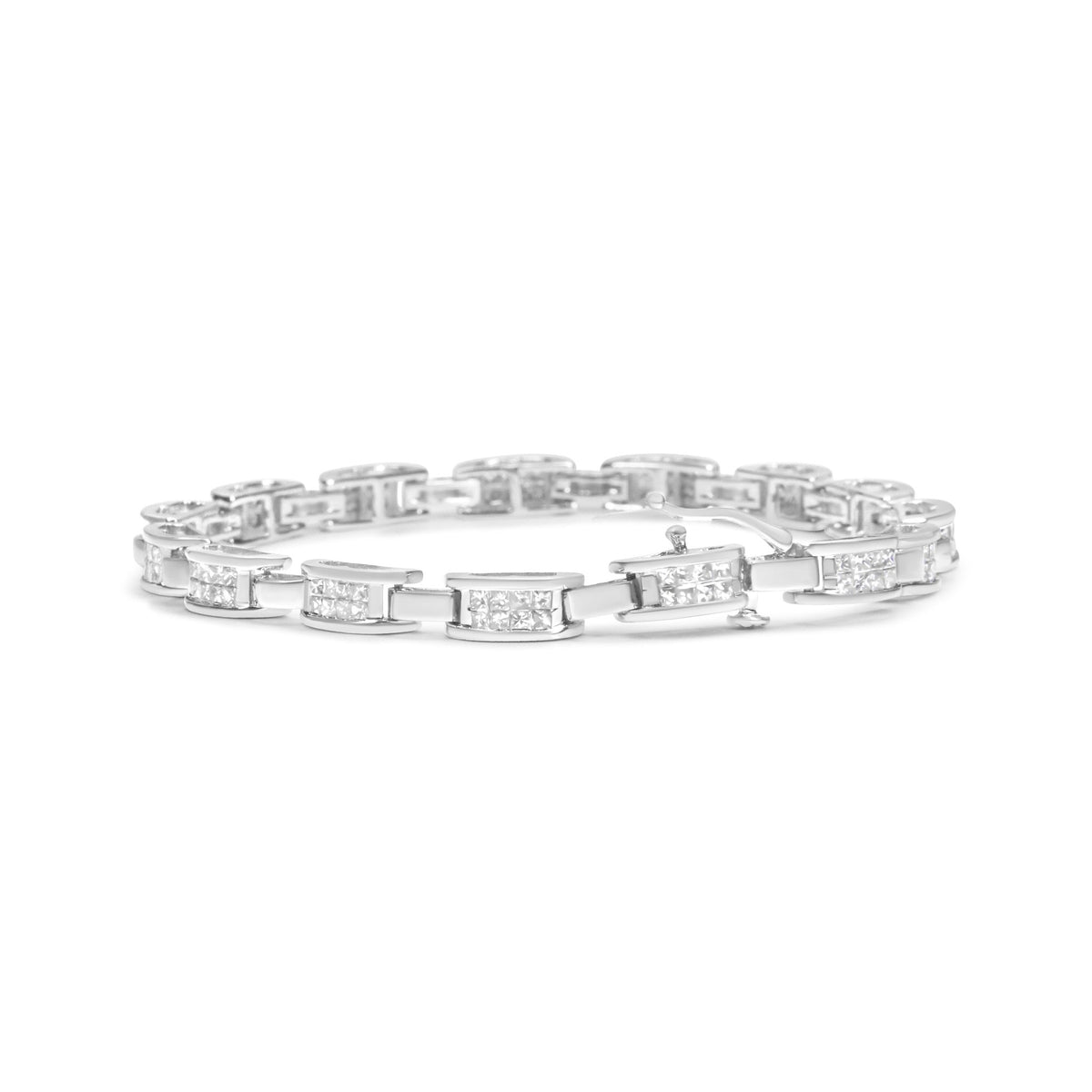14K White Gold 2.0 Cttw Princess Cut Invisible Set Diamond Rectangular Link Bracelet (I-J Color, I1-I2 Clarity) - 7.25&quot; - LinkagejewelrydesignLinkagejewelrydesign