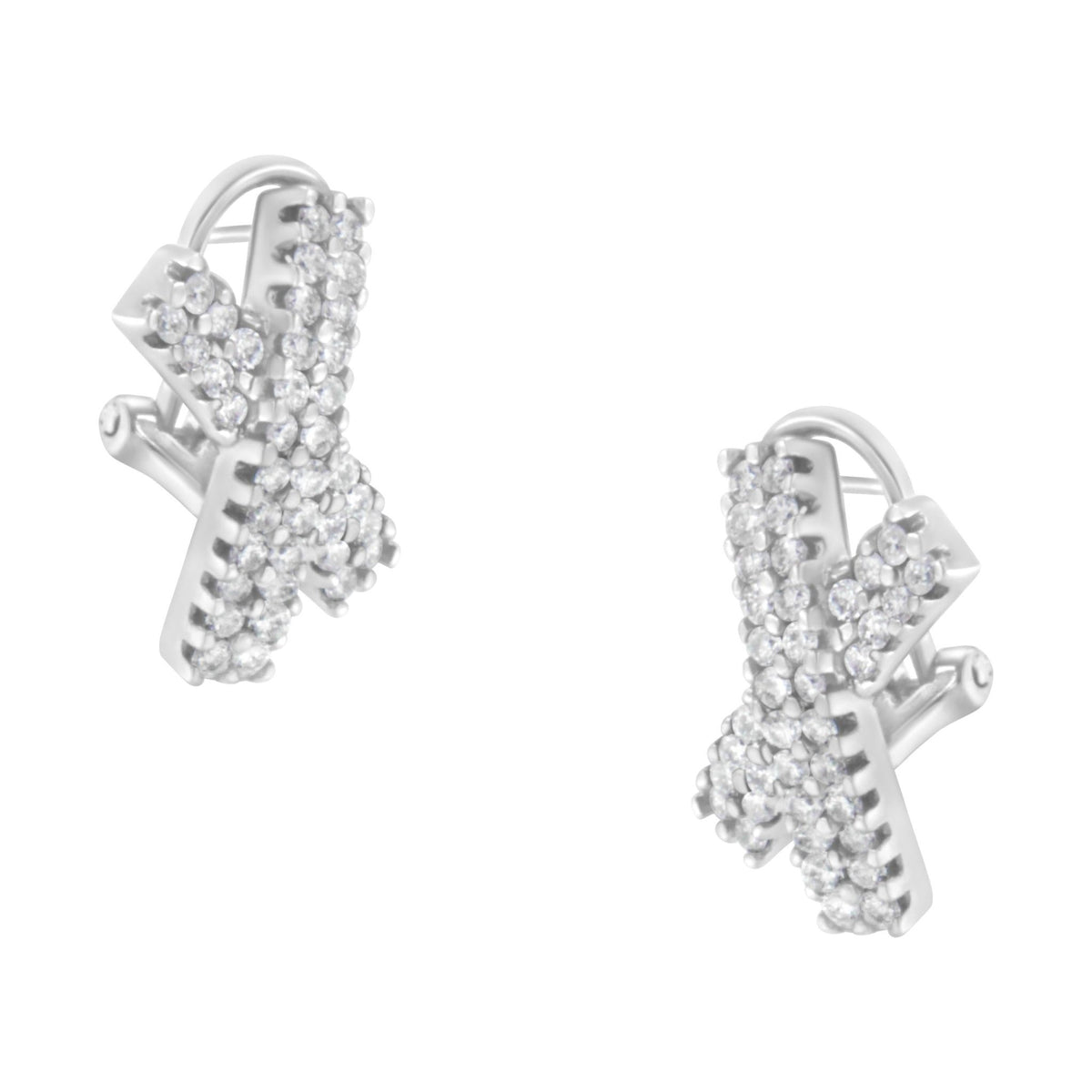 14K White Gold 2.0 Cttw Round-Brilliant Cut Diamond Domed X Shaped Omega Back Stud Earrings (H-I Color, I1-I2 Clarity) - LinkagejewelrydesignLinkagejewelrydesign
