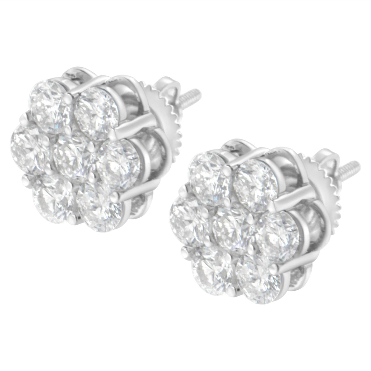 14K White Gold 2.0 Cttw Round Brilliant Cut Diamond Floral Cluster Screwback Stud Earrings (H-I Color, SI2-I1 Clarity) - LinkagejewelrydesignLinkagejewelrydesign