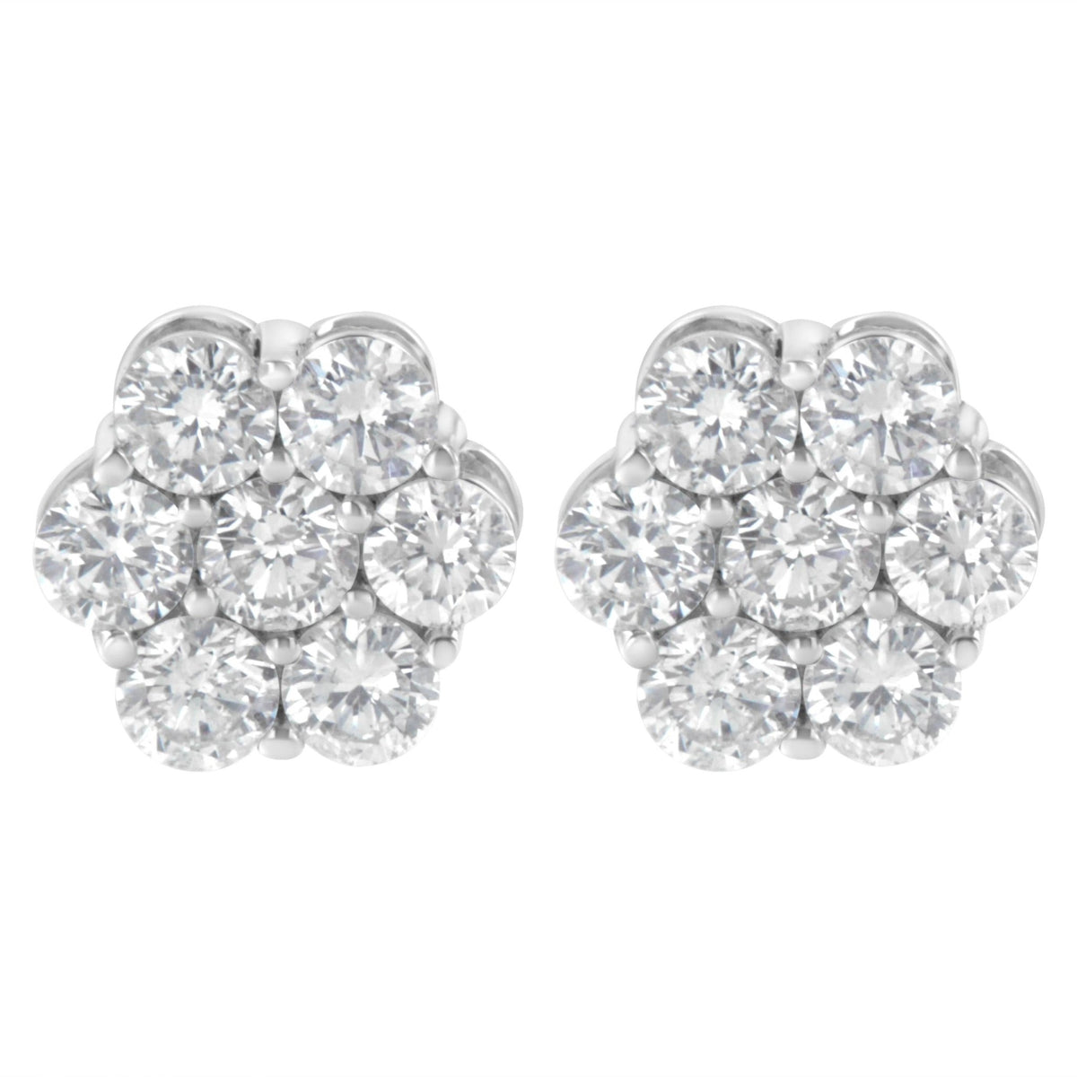 14K White Gold 2.0 Cttw Round Brilliant Cut Diamond Floral Cluster Screwback Stud Earrings (H-I Color, SI2-I1 Clarity) - LinkagejewelrydesignLinkagejewelrydesign