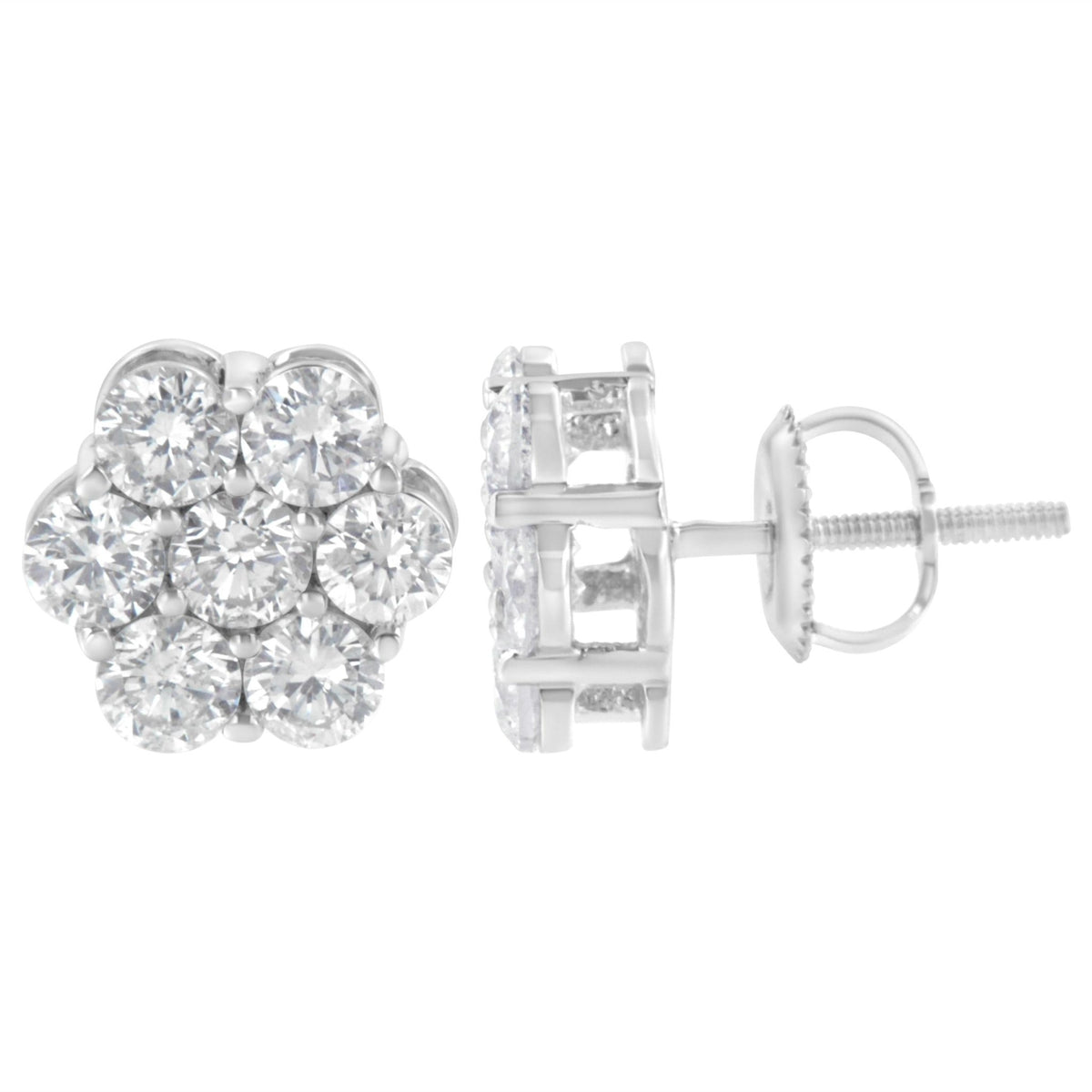 14K White Gold 2.0 Cttw Round Brilliant Cut Diamond Floral Cluster Screwback Stud Earrings (H-I Color, SI2-I1 Clarity) - LinkagejewelrydesignLinkagejewelrydesign