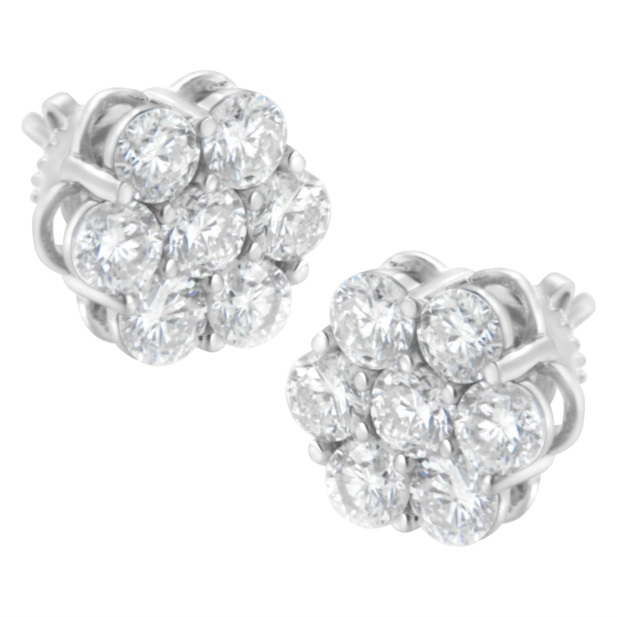 14K White Gold 2.0 Cttw Round Brilliant Cut Diamond Floral Cluster Screwback Stud Earrings (H-I Color, SI2-I1 Clarity) - LinkagejewelrydesignLinkagejewelrydesign