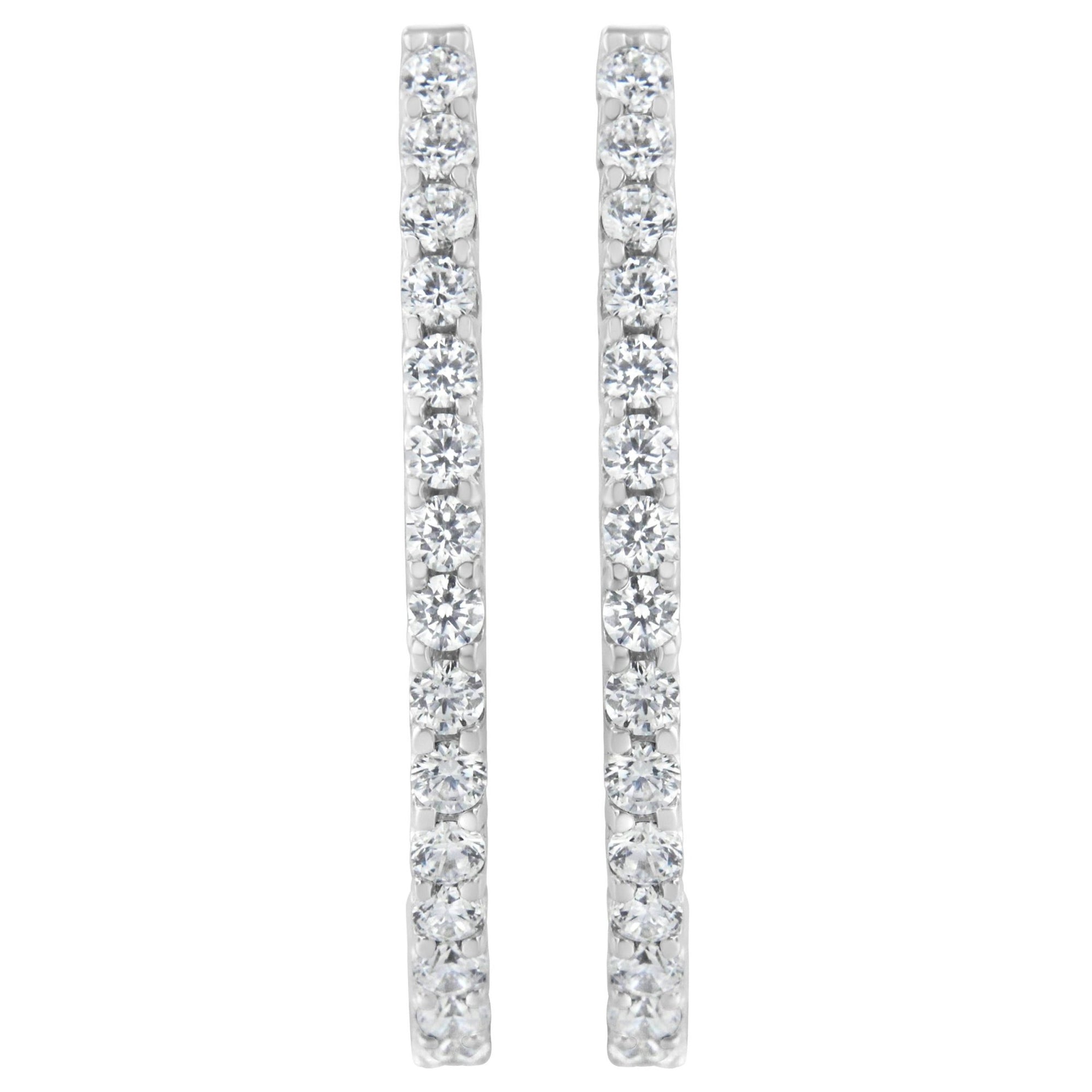 14K White Gold 2.0 Cttw Round Brilliant Cut Diamond Oblong Hinged Leverback Hoop Earrings (I-J Color, I1-I2 Clarity) - LinkagejewelrydesignLinkagejewelrydesign