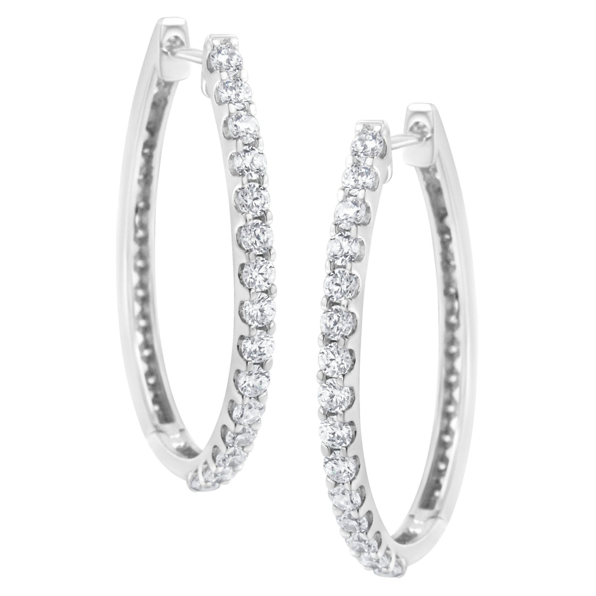 14K White Gold 2.0 Cttw Round Brilliant Cut Diamond Oblong Hinged Leverback Hoop Earrings (I-J Color, I1-I2 Clarity) - LinkagejewelrydesignLinkagejewelrydesign