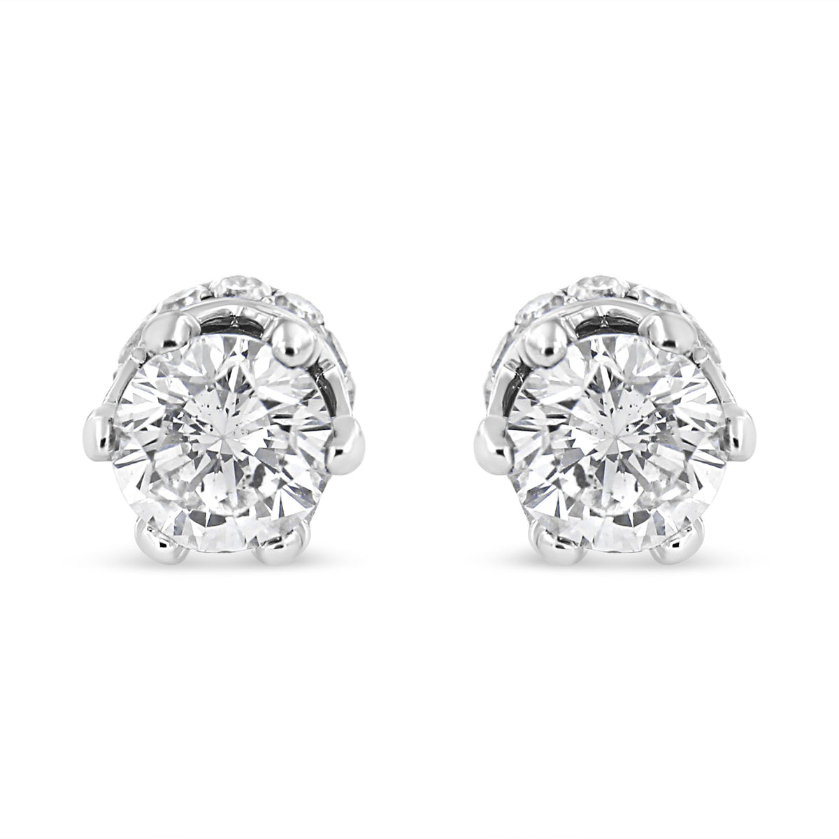 14K White Gold 2.0 Cttw Round Cut Prong-Set Diamond Crown Stud Earring (I-J Color, I1-I2 Clarity) - LinkagejewelrydesignLinkagejewelrydesign