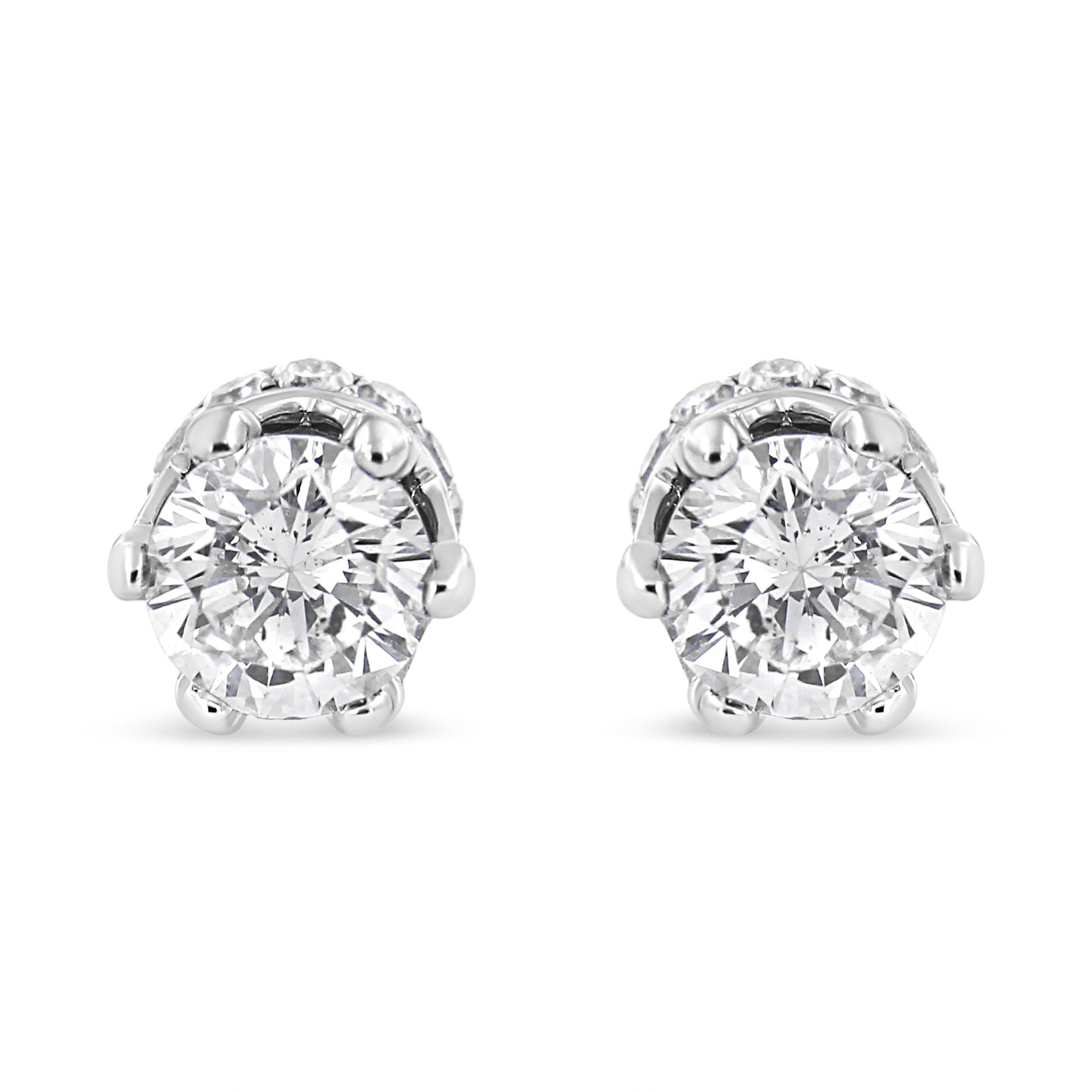 14K White Gold 2.0 Cttw Round Cut Prong-Set Diamond Crown Stud Earring (I-J Color, I1-I2 Clarity) - LinkagejewelrydesignLinkagejewelrydesign