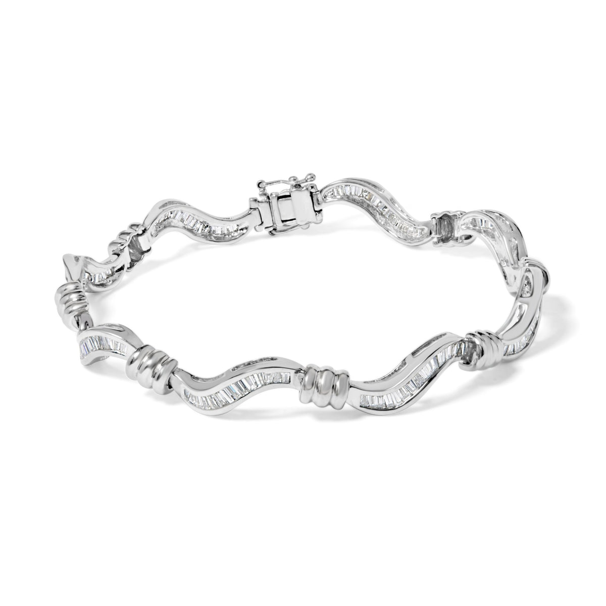 14K White Gold 2.00 Cttw Baguette-Cut Spiral Link 7&quot; Bracelet (G-H Color, SI1-SI2 Clarity) - LinkagejewelrydesignLinkagejewelrydesign