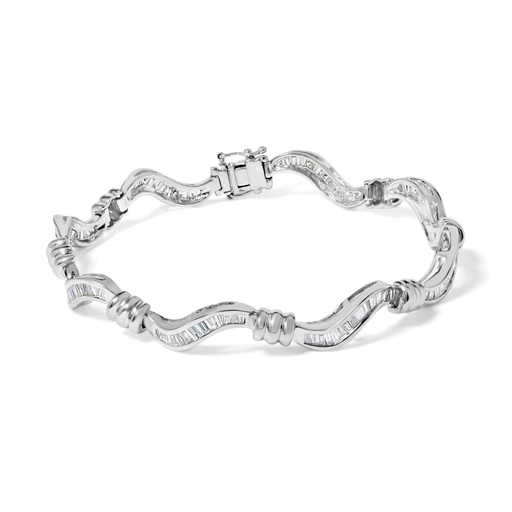 14K White Gold 2.00 Cttw Baguette-Cut Spiral Link 7" Bracelet (G-H Color, SI1-SI2 Clarity) - LinkagejewelrydesignLinkagejewelrydesign