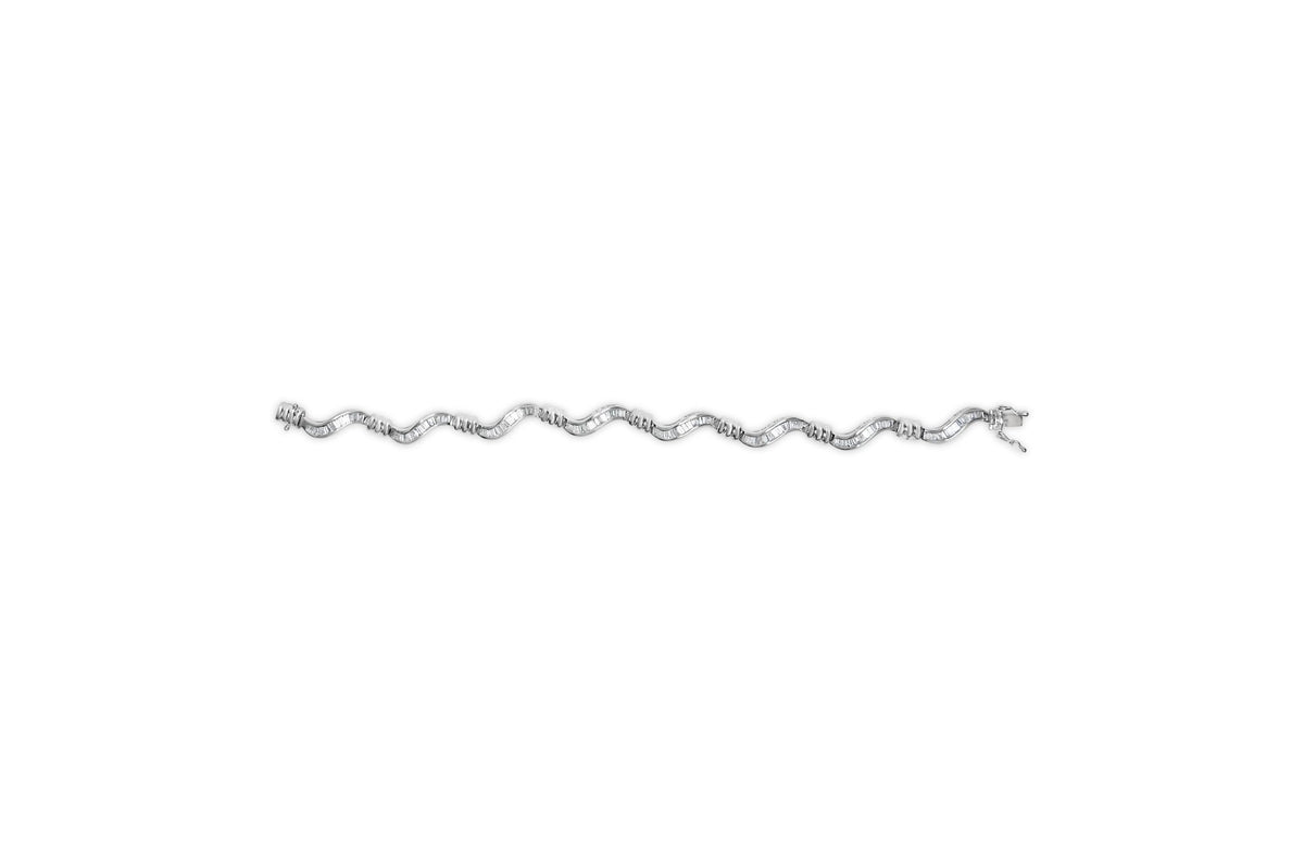 14K White Gold 2.00 Cttw Baguette-Cut Spiral Link 7&quot; Bracelet (G-H Color, SI1-SI2 Clarity) - LinkagejewelrydesignLinkagejewelrydesign