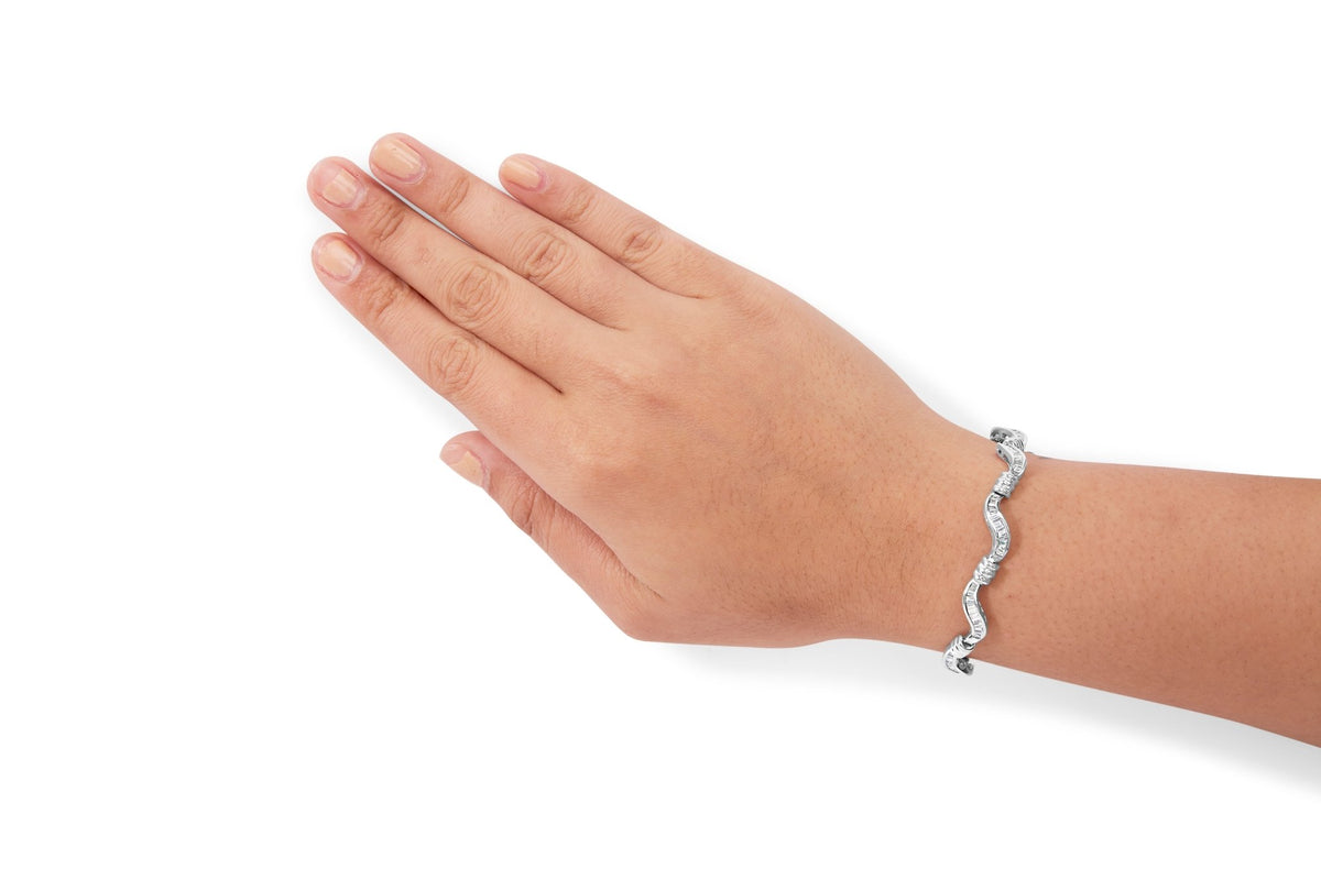 14K White Gold 2.00 Cttw Baguette-Cut Spiral Link 7&quot; Bracelet (G-H Color, SI1-SI2 Clarity) - LinkagejewelrydesignLinkagejewelrydesign