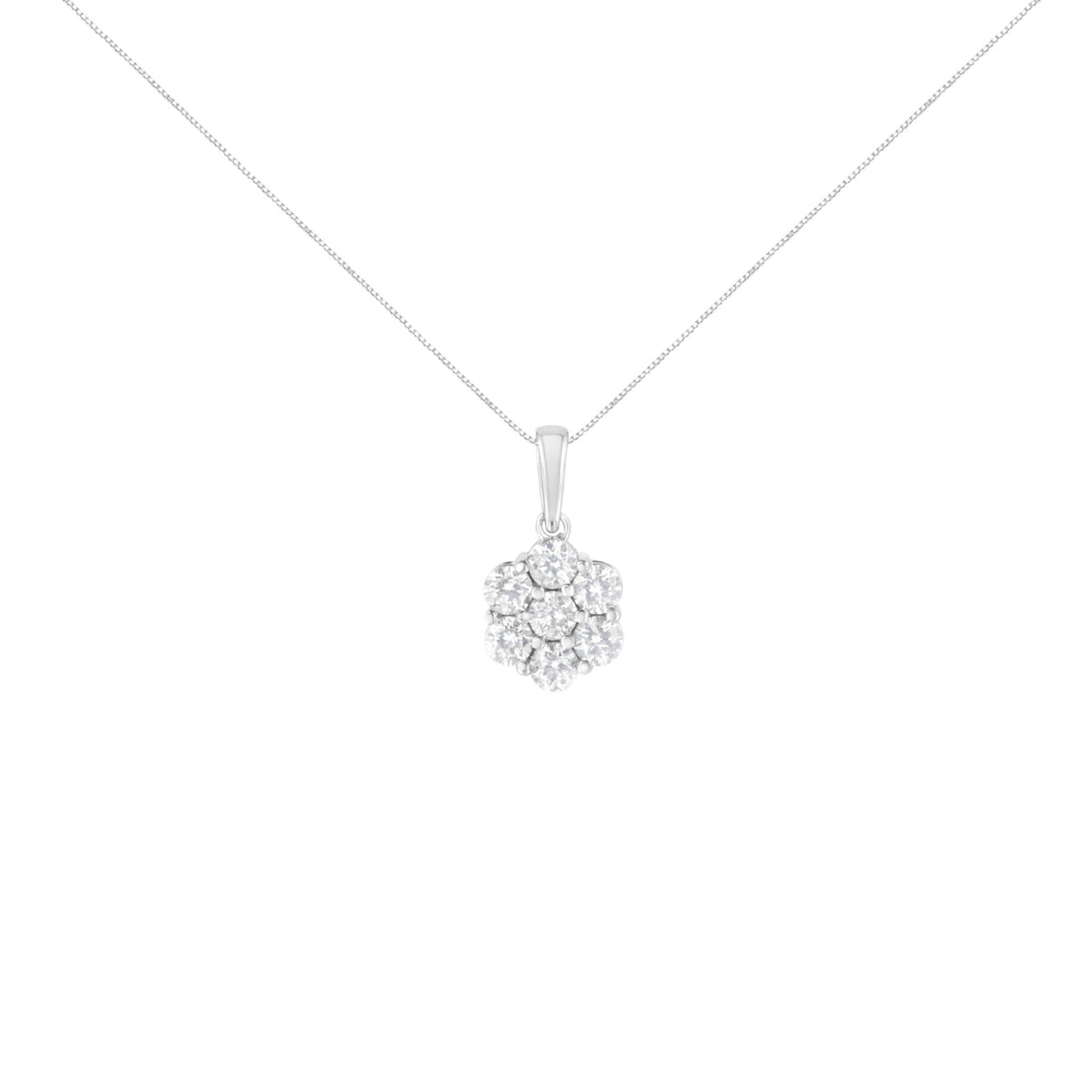 14K White Gold 2.00 Cttw Brilliant Round-Cut Diamond 7 Stone Flower Cluster 18&quot; Pendant Necklace (H-I Color, SI2-I1 Clarity) - LinkagejewelrydesignLinkagejewelrydesign
