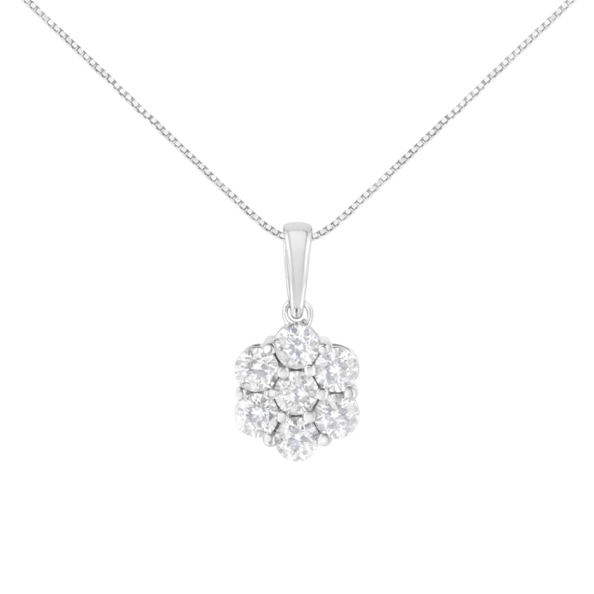 14K White Gold 2.00 Cttw Brilliant Round-Cut Diamond 7 Stone Flower Cluster 18&quot; Pendant Necklace (H-I Color, SI2-I1 Clarity) - LinkagejewelrydesignLinkagejewelrydesign