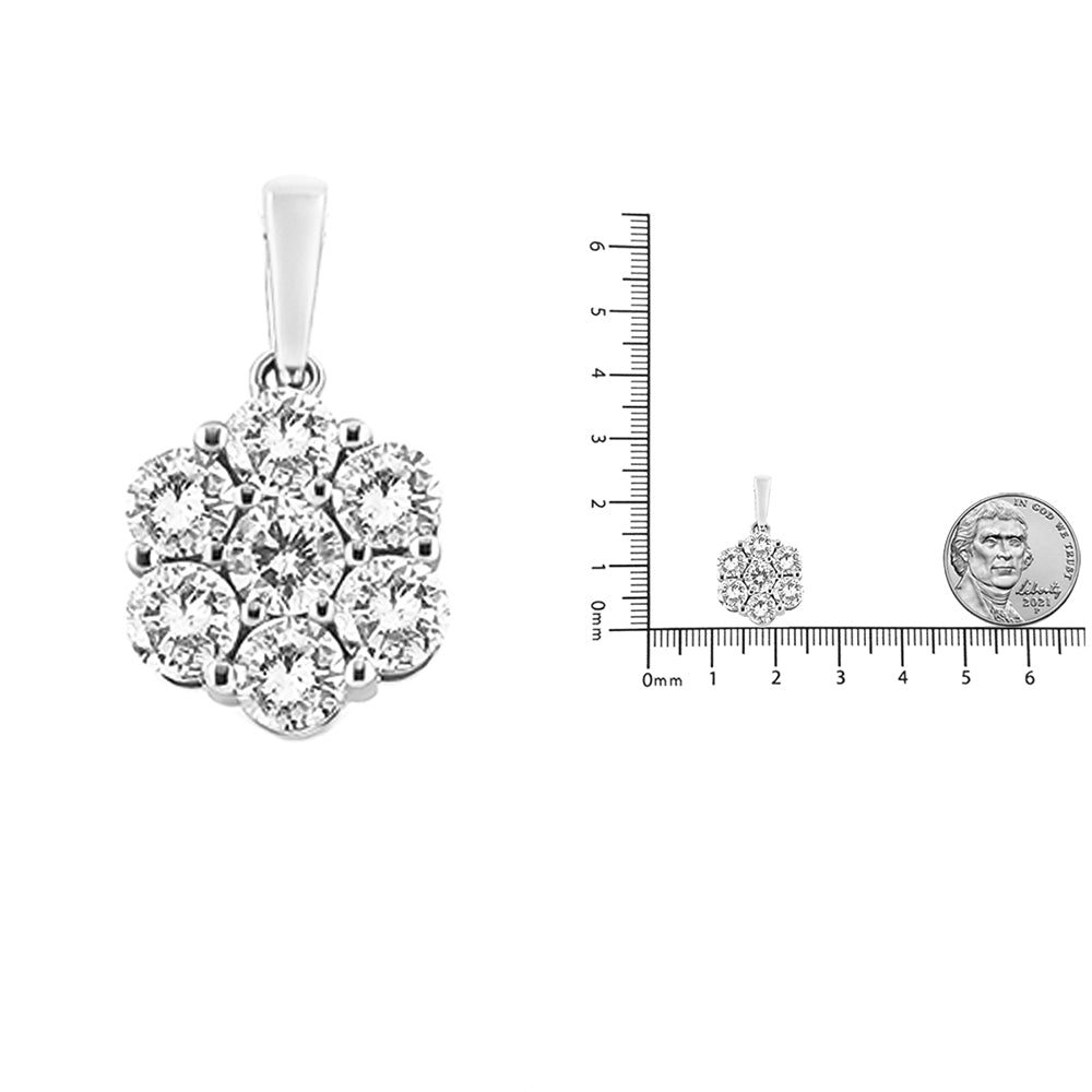 14K White Gold 2.00 Cttw Brilliant Round-Cut Diamond 7 Stone Flower Cluster 18&quot; Pendant Necklace (H-I Color, SI2-I1 Clarity) - LinkagejewelrydesignLinkagejewelrydesign