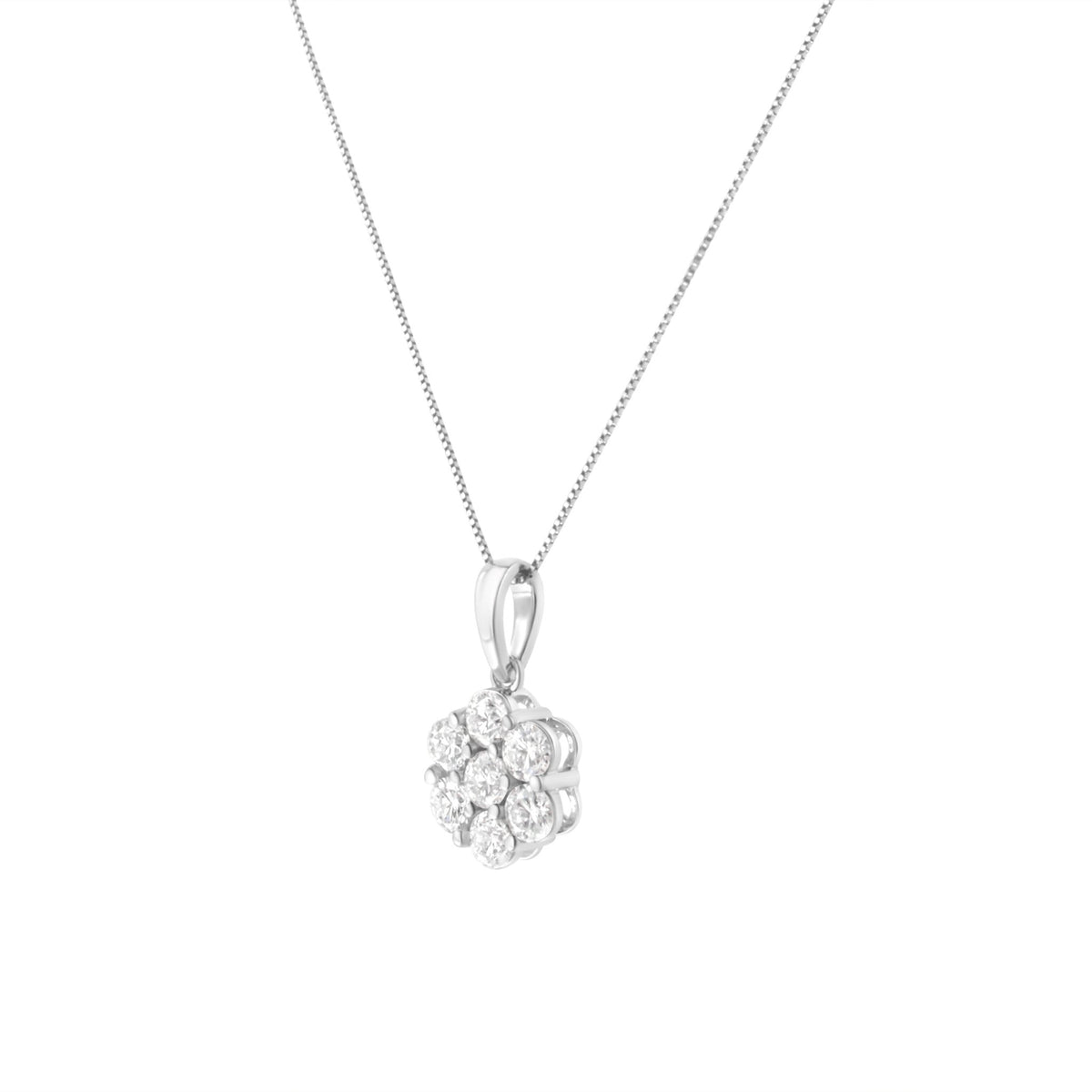 14K White Gold 2.00 Cttw Brilliant Round-Cut Diamond 7 Stone Flower Cluster 18&quot; Pendant Necklace (H-I Color, SI2-I1 Clarity) - LinkagejewelrydesignLinkagejewelrydesign