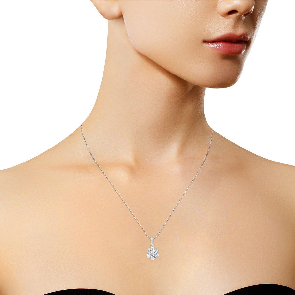 14K White Gold 2.00 Cttw Brilliant Round-Cut Diamond 7 Stone Flower Cluster 18&quot; Pendant Necklace (H-I Color, SI2-I1 Clarity) - LinkagejewelrydesignLinkagejewelrydesign