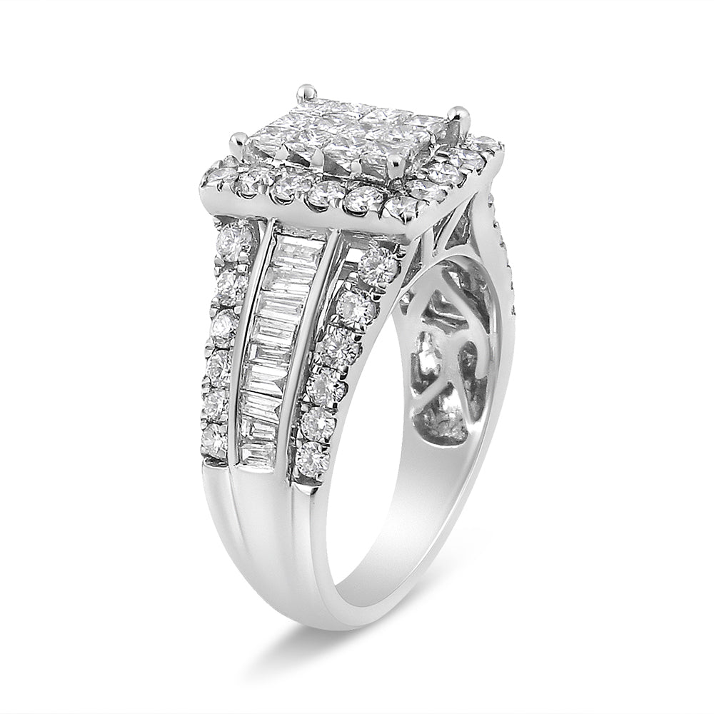 14K White Gold 2.00 Cttw Composite Head with Halo and Side Stones Diamond Ring (H-I Color, SI1-SI2 Clarity) - Ring Size 7 - LinkagejewelrydesignLinkagejewelrydesign