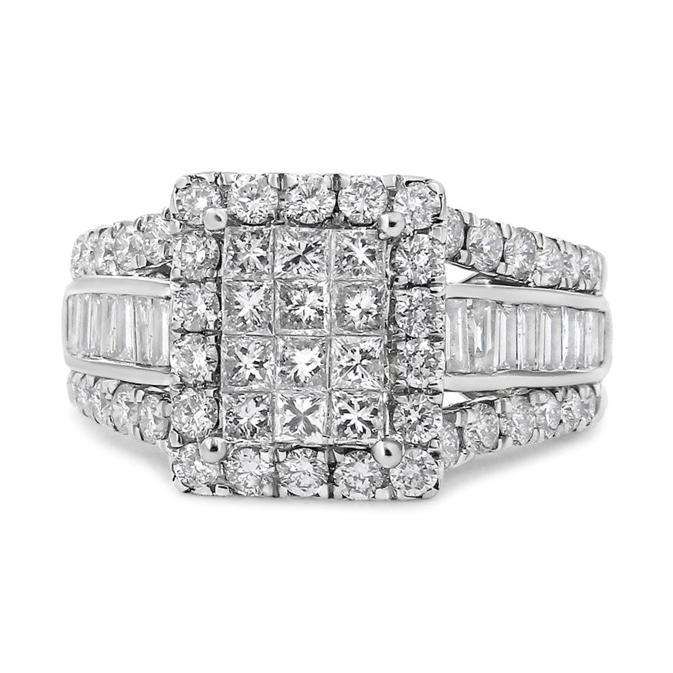 14K White Gold 2.00 Cttw Composite Head with Halo and Side Stones Diamond Ring (H-I Color, SI1-SI2 Clarity) - Ring Size 7 - LinkagejewelrydesignLinkagejewelrydesign