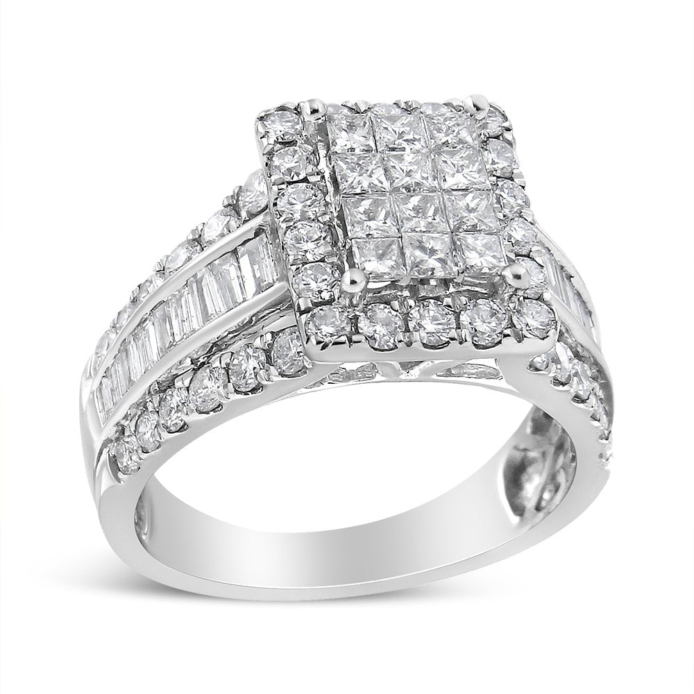14K White Gold 2.00 Cttw Composite Head with Halo and Side Stones Diamond Ring (H-I Color, SI1-SI2 Clarity) - Ring Size 7 - LinkagejewelrydesignLinkagejewelrydesign