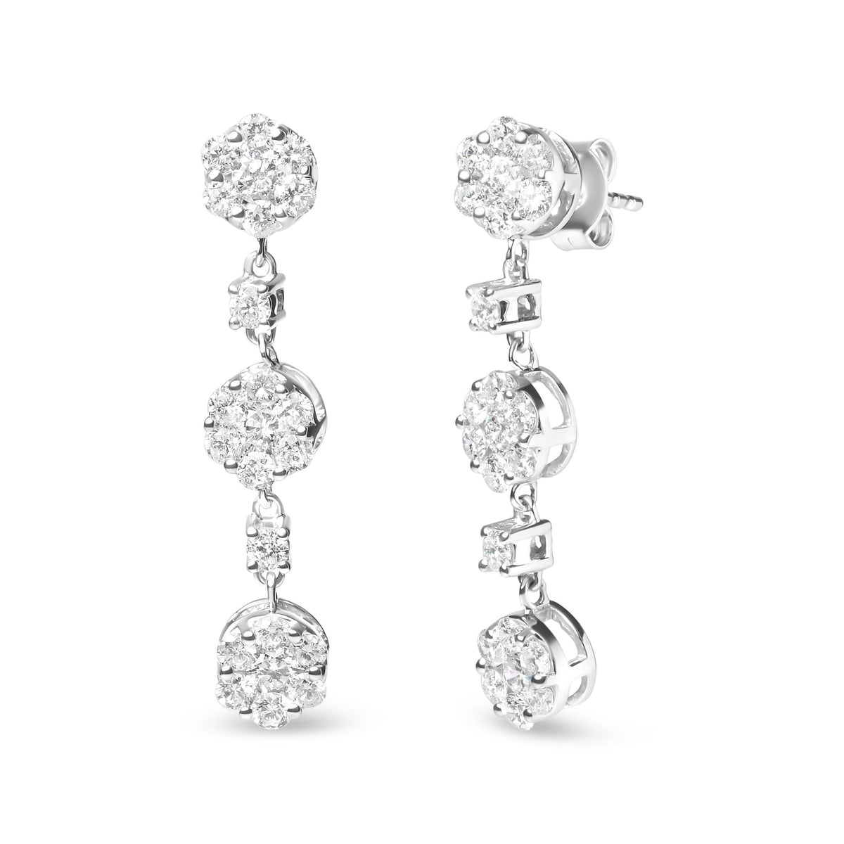 14K White Gold 2.00 Cttw Diamond Composite Cluster Floral Drop Earrings (I-J Color, I1-I2 Clarity) - LinkagejewelrydesignLinkagejewelrydesign